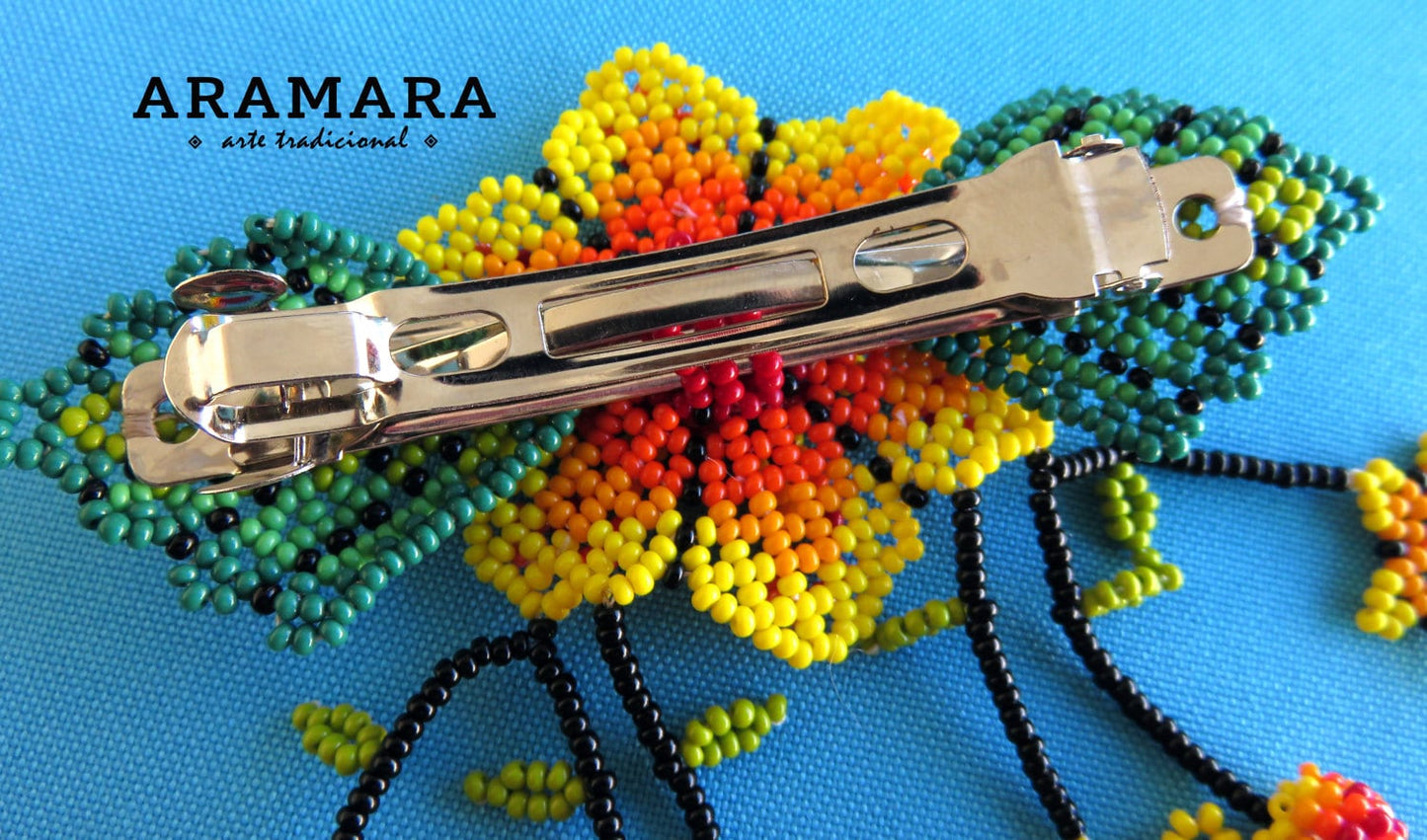 Mexican Huichol Beaded Hair clip BR-020 Mexican Jewelry, Huichol Jewelry, Huichol beadwork, Huichol Hair clip, Mexican Hair clip, Barrette