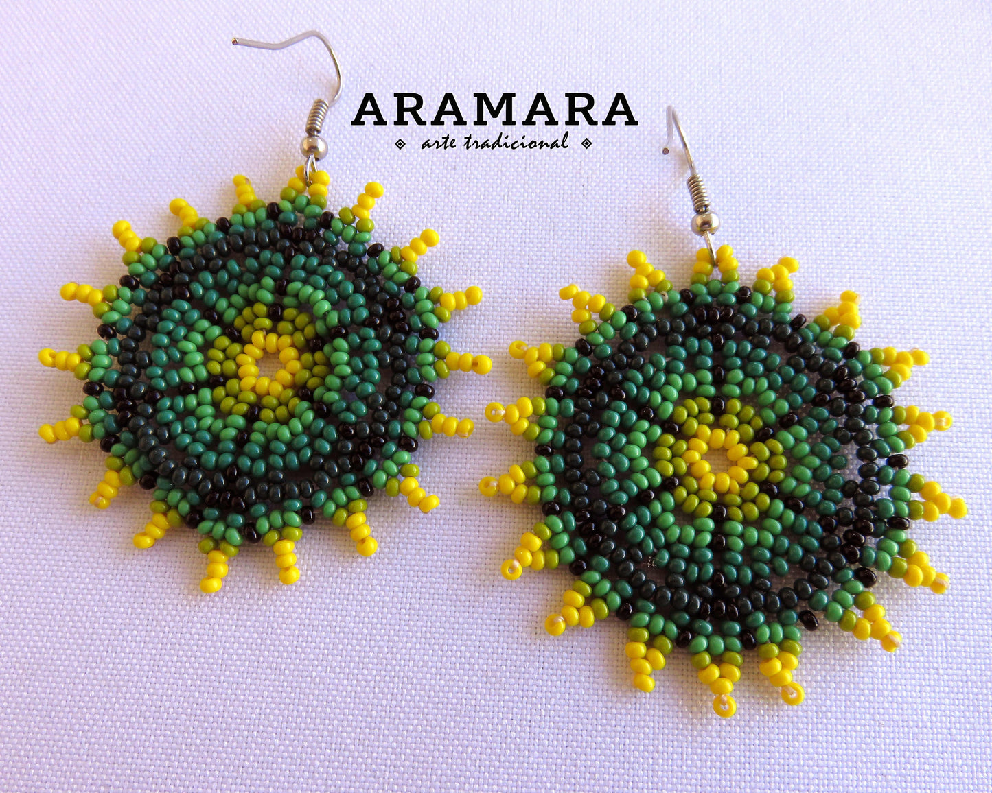 Native american earrings, Beaded Flower, Huichol Earrings, Flower Earrings, Mexican folk art, Mexican Jewelry, Mexican earrings, AF-0559