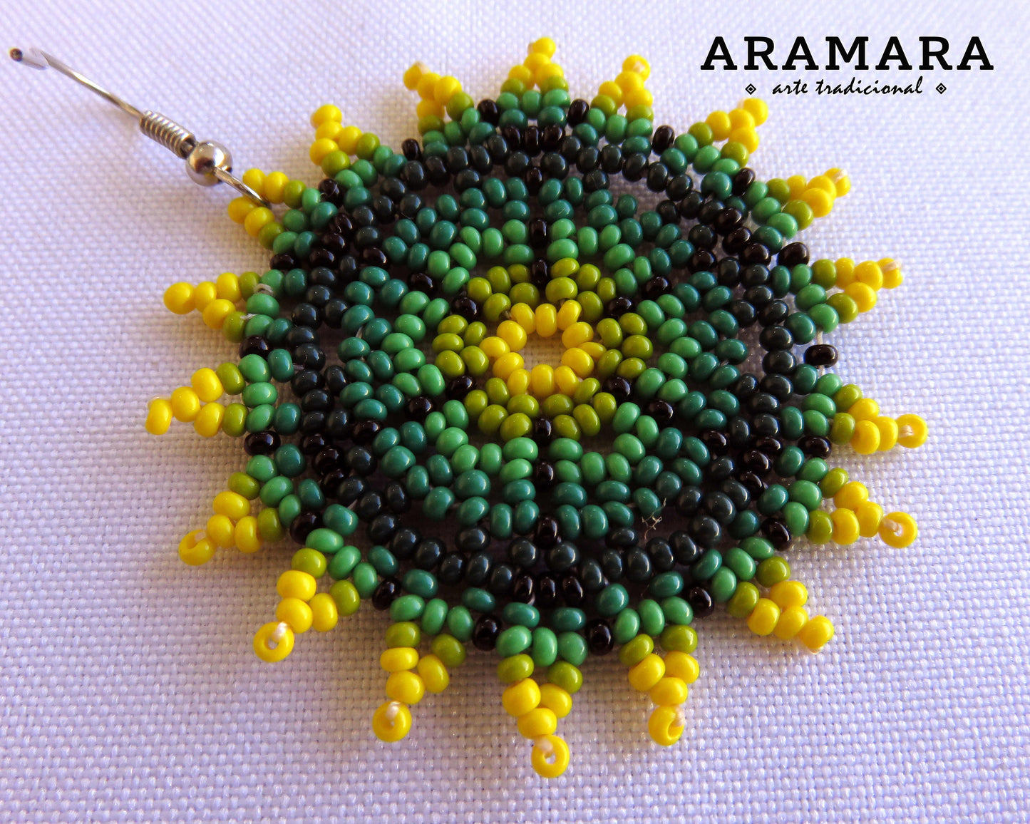 Native american earrings, Beaded Flower, Huichol Earrings, Flower Earrings, Mexican folk art, Mexican Jewelry, Mexican earrings, AF-0559