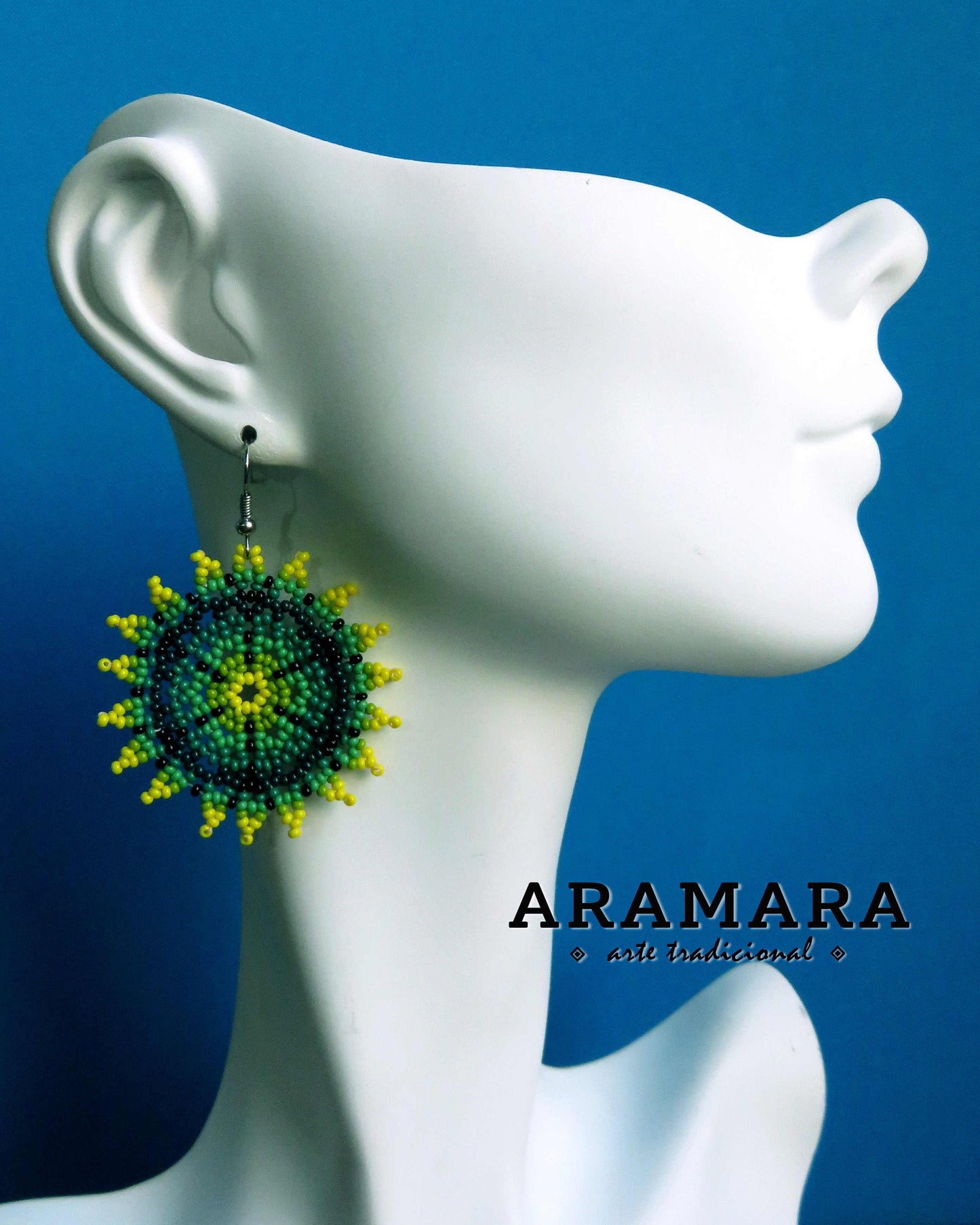 Native american earrings, Beaded Flower, Huichol Earrings, Flower Earrings, Mexican folk art, Mexican Jewelry, Mexican earrings, AF-0559