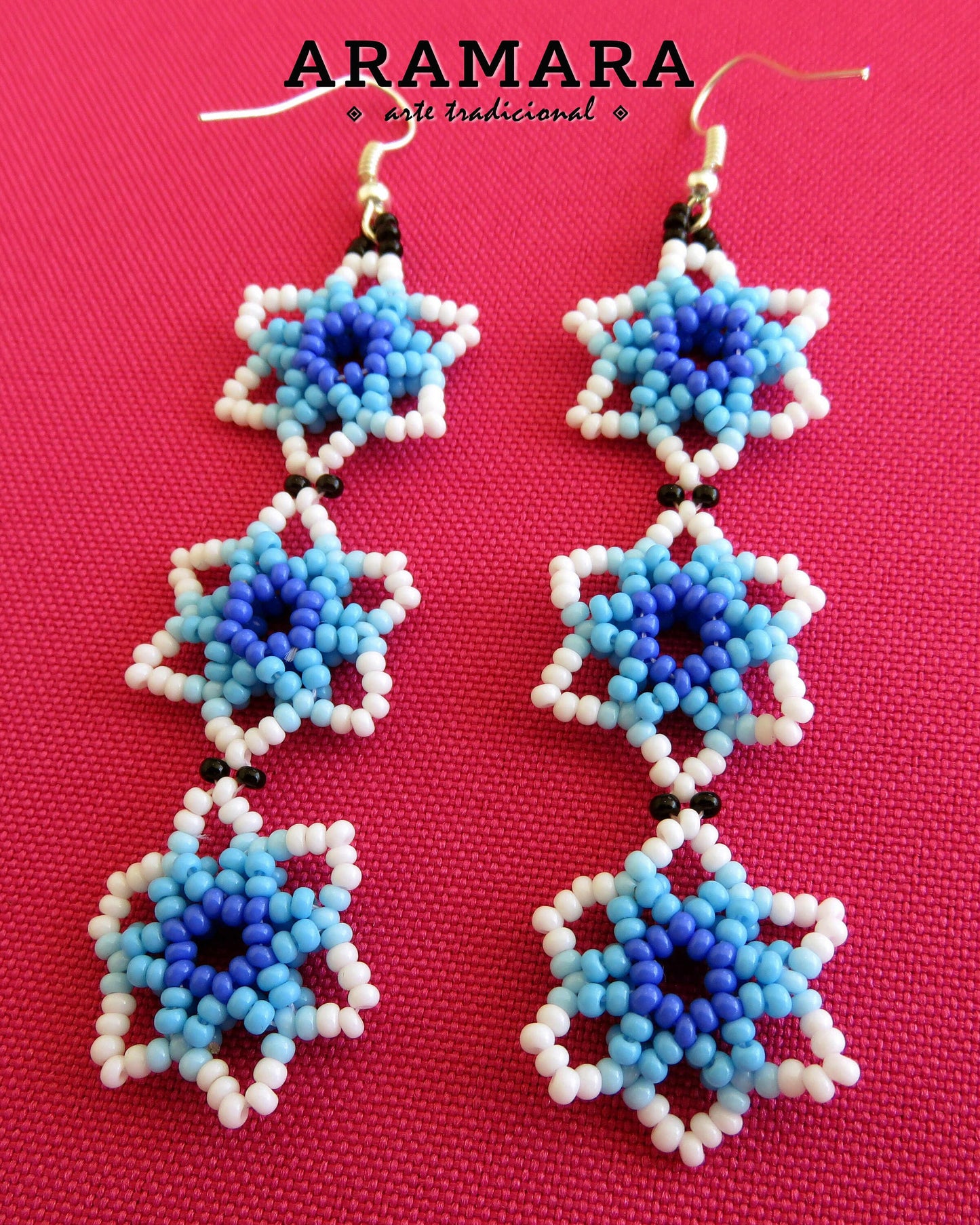 Mexican Jewelry, Mexican earrings, Mexican folk art, Huichol Earrings, Beaded Flower, Native american earrings, Flower Earrings, AF-0632