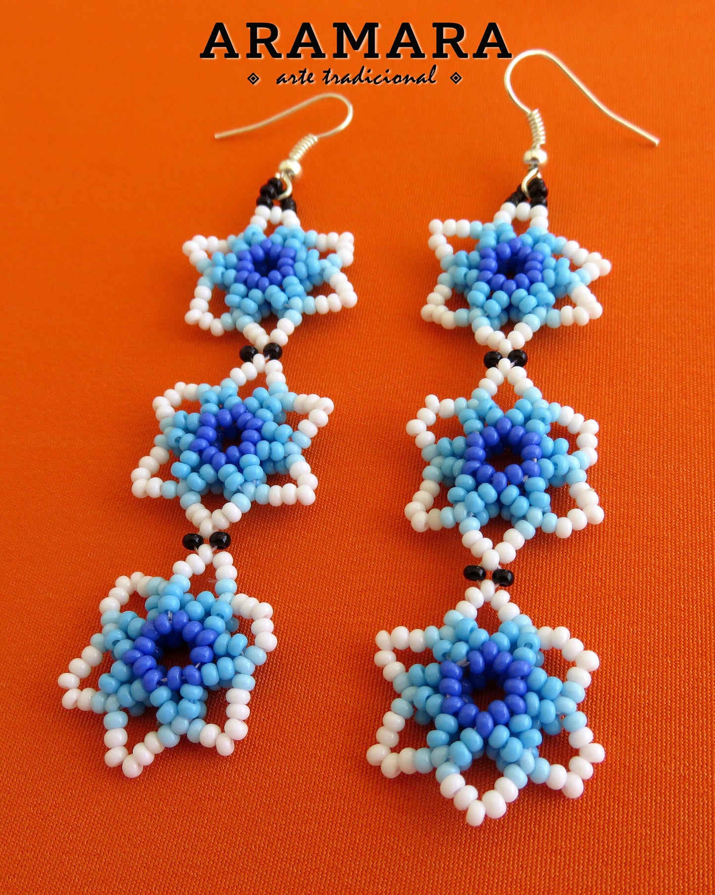 Mexican Jewelry, Mexican earrings, Mexican folk art, Huichol Earrings, Beaded Flower, Native american earrings, Flower Earrings, AF-0632