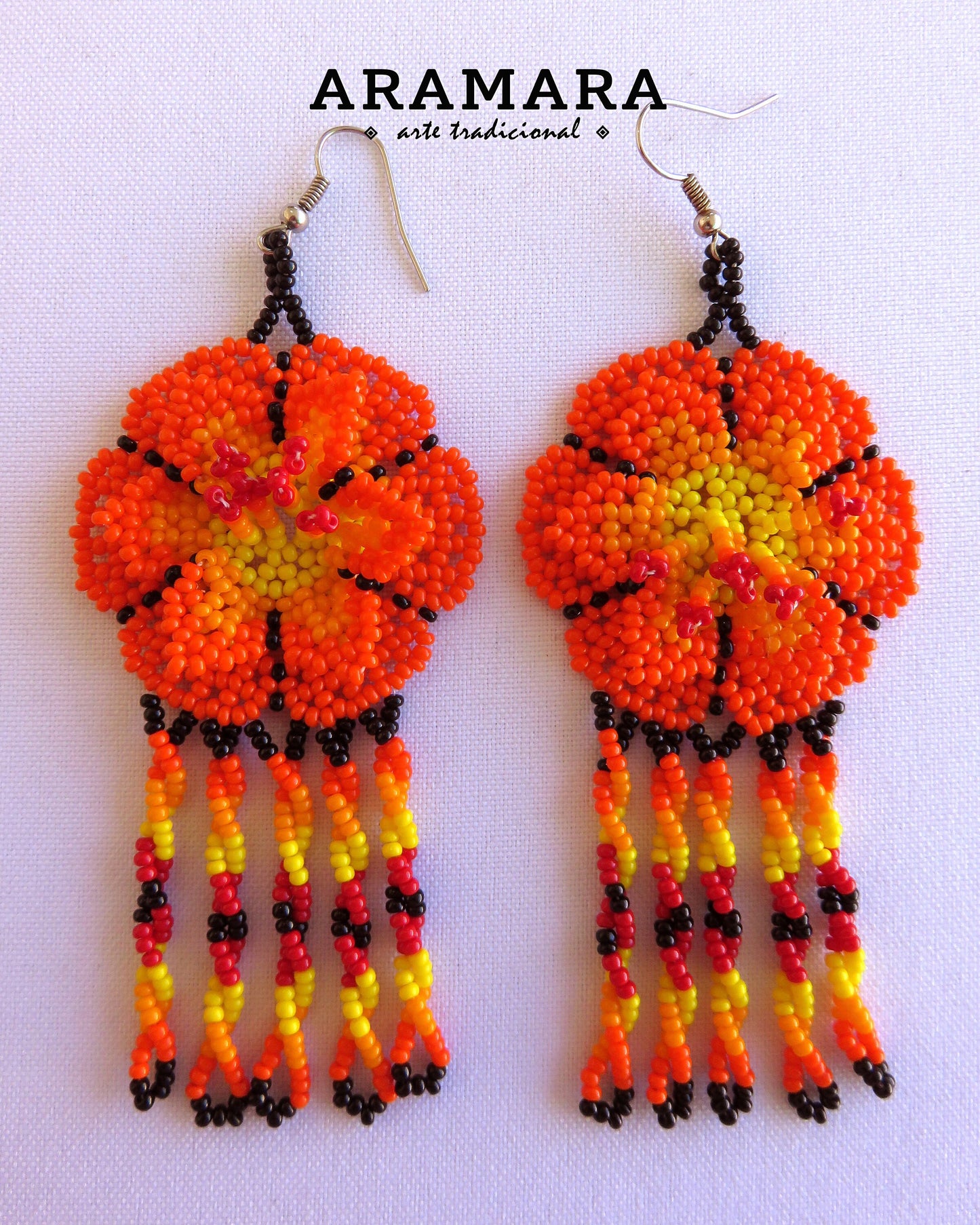 Orange Beaded Flower Earrings | AF-0663