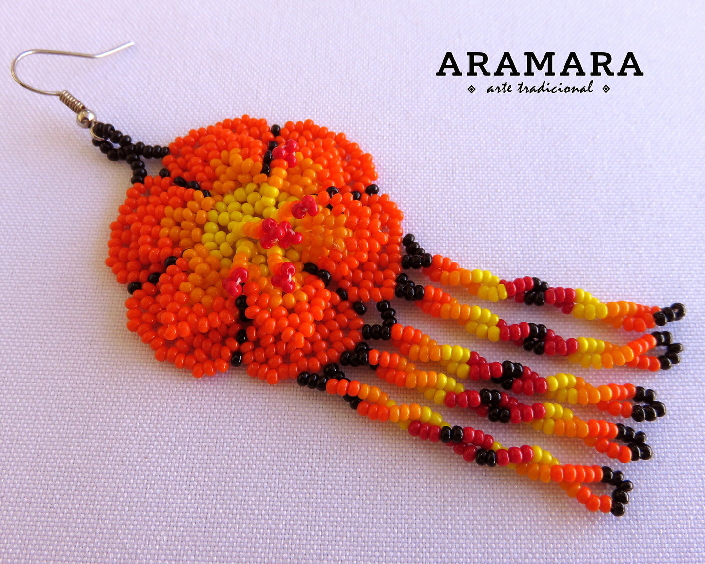Orange Beaded Flower Earrings | AF-0663