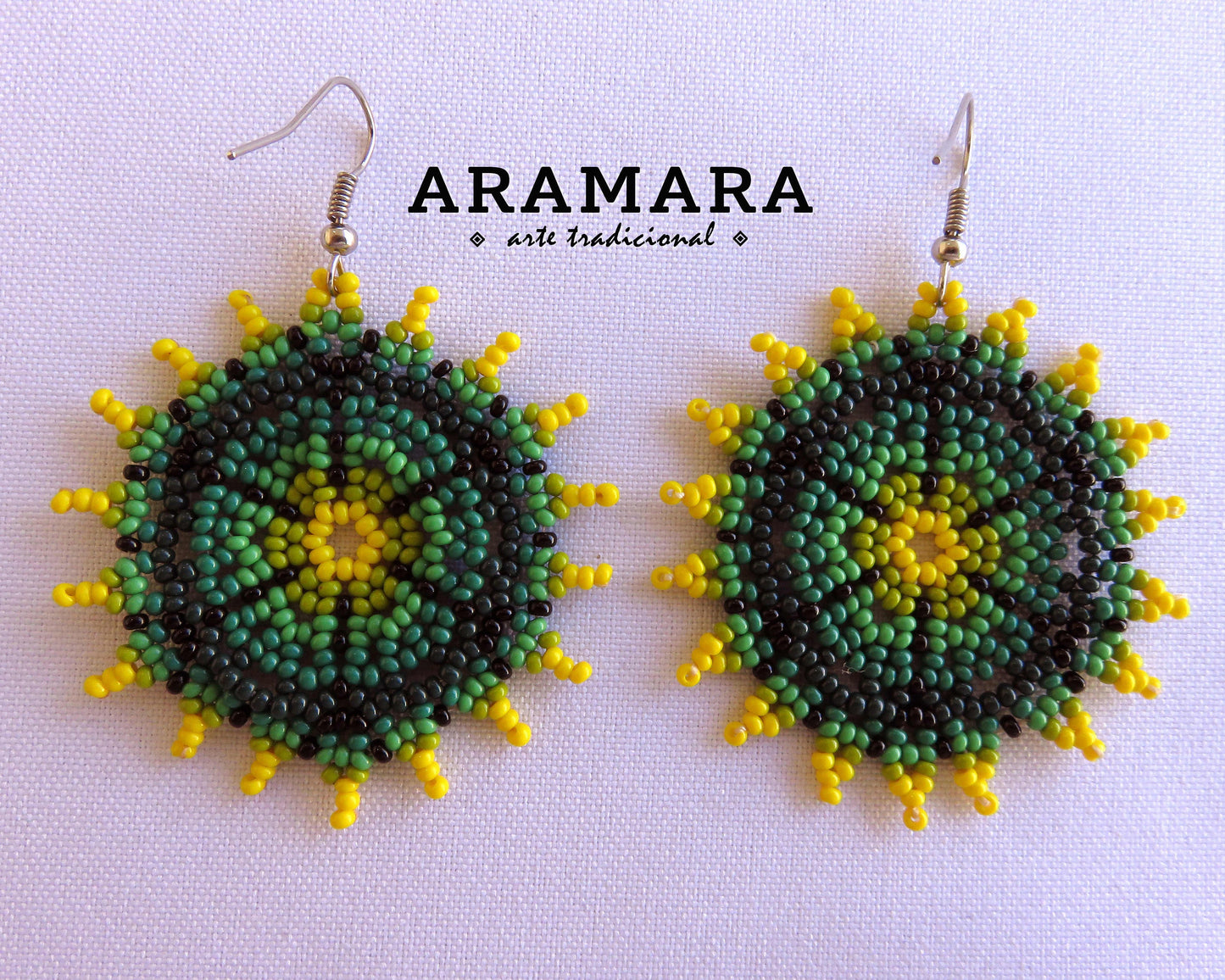 Native american earrings, Beaded Flower, Huichol Earrings, Flower Earrings, Mexican folk art, Mexican Jewelry, Mexican earrings, AF-0559