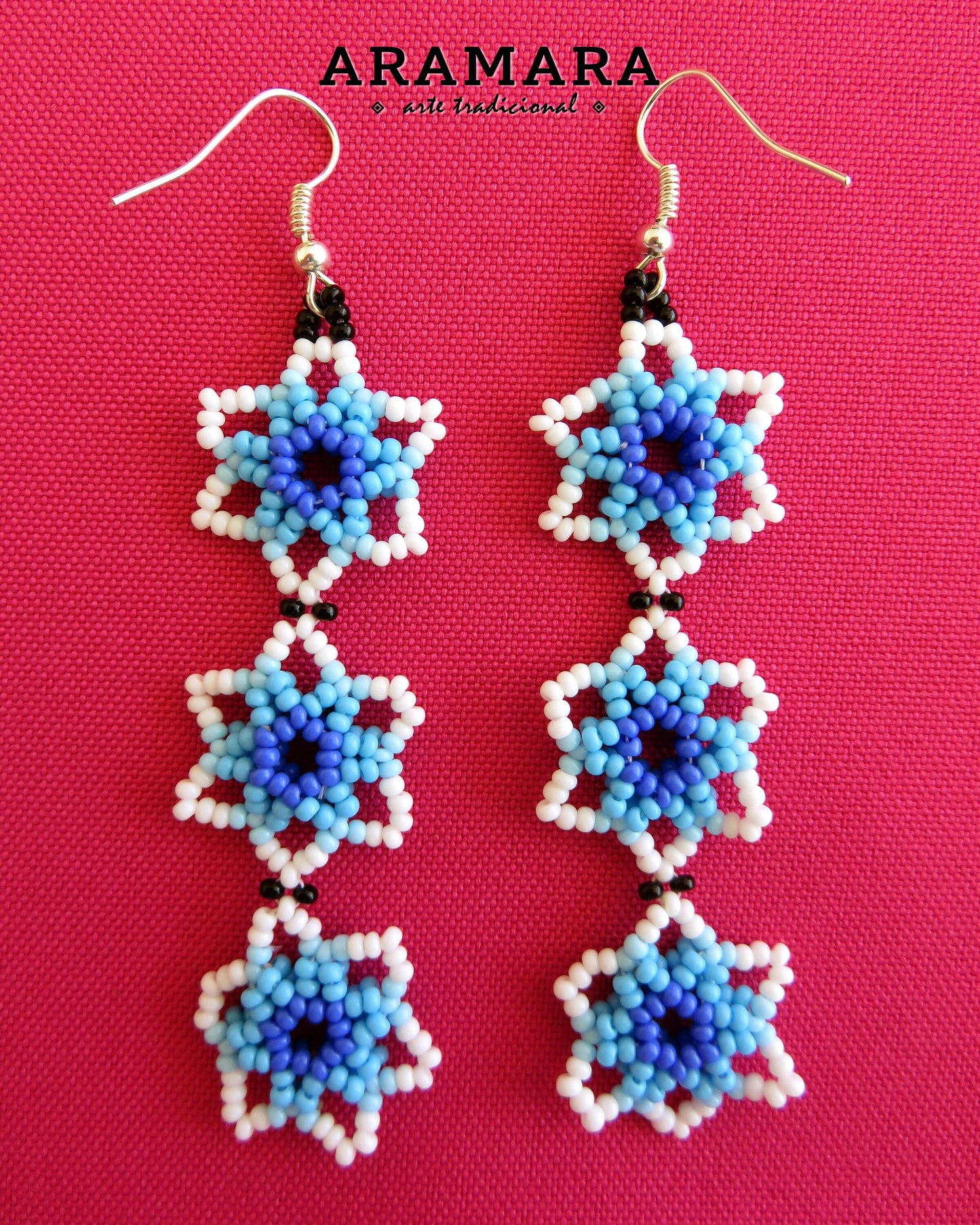 Mexican Jewelry, Mexican earrings, Mexican folk art, Huichol Earrings, Beaded Flower, Native american earrings, Flower Earrings, AF-0632