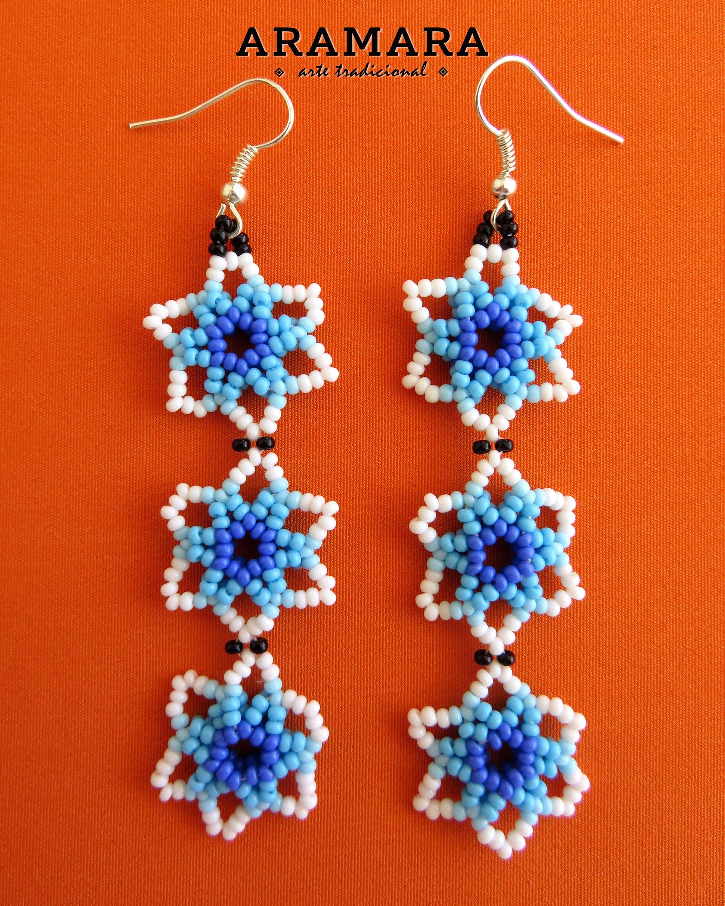 Mexican Jewelry, Mexican earrings, Mexican folk art, Huichol Earrings, Beaded Flower, Native american earrings, Flower Earrings, AF-0632