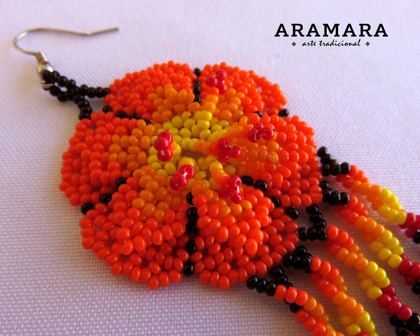 Orange Beaded Flower Earrings | AF-0663