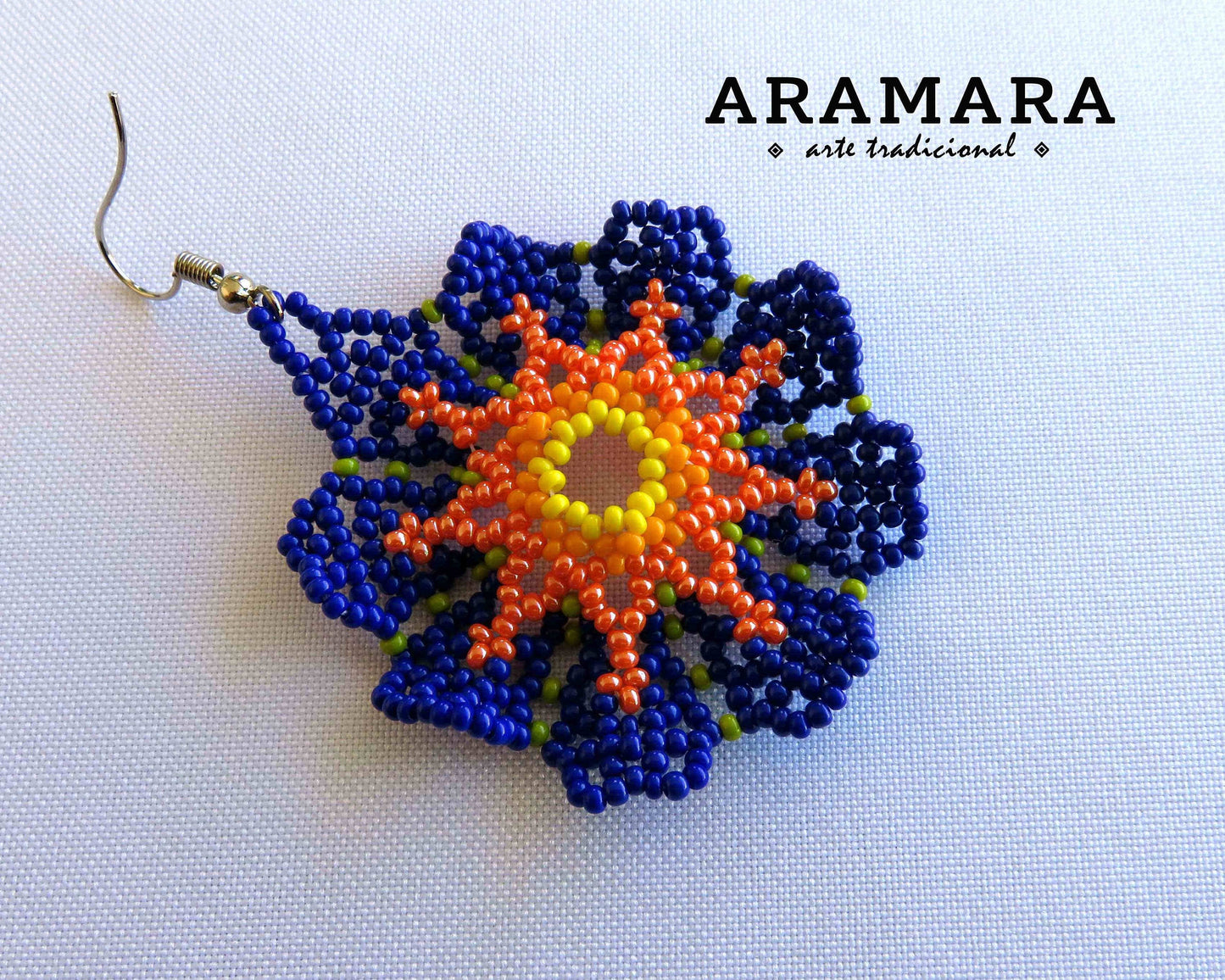 Native american earrings, Huichol Earrings, Mexican folk art, Beaded Flower, Flower Earrings, Mexican earrings, Mexican Jewelry, AF-0813