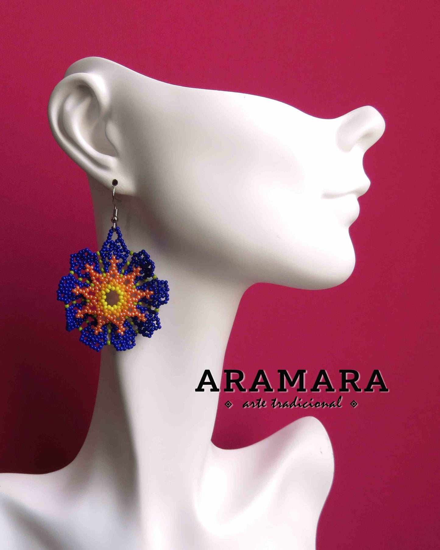 Native american earrings, Huichol Earrings, Mexican folk art, Beaded Flower, Flower Earrings, Mexican earrings, Mexican Jewelry, AF-0813