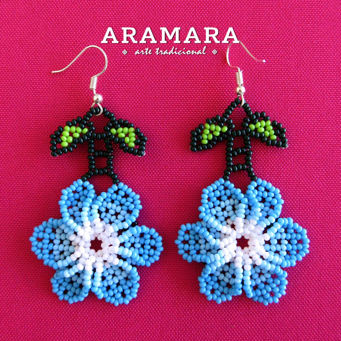 Native american earrings, Beaded Flower, Mexican Jewelry, Huichol Earrings, Mexican earrings, Mexican folk art, Flower Earrings, AF-0827