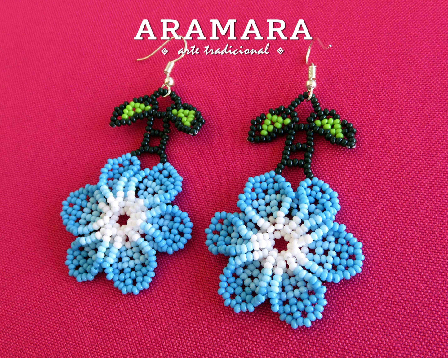Native american earrings, Beaded Flower, Mexican Jewelry, Huichol Earrings, Mexican earrings, Mexican folk art, Flower Earrings, AF-0827