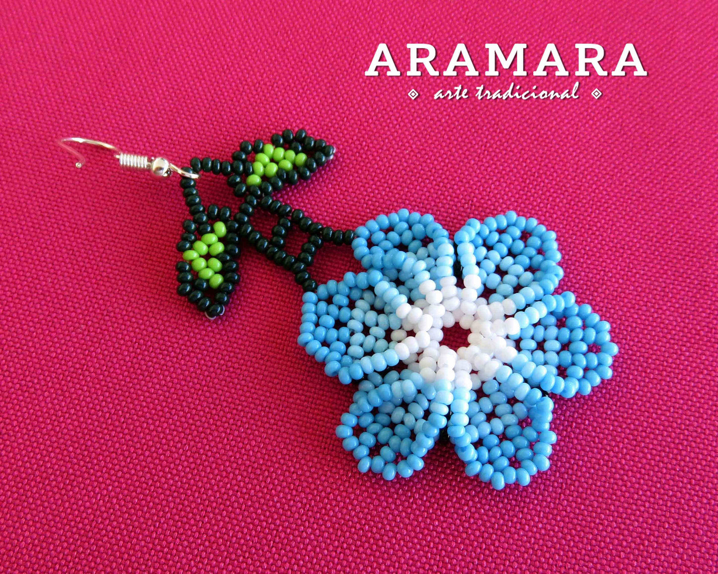 Native american earrings, Beaded Flower, Mexican Jewelry, Huichol Earrings, Mexican earrings, Mexican folk art, Flower Earrings, AF-0827