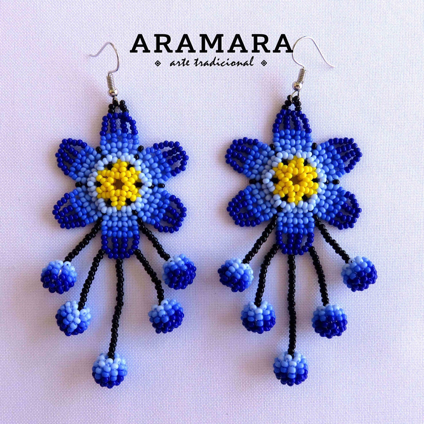 Native american earrings, Huichol Earrings, Mexican earrings, Mexican folk art, Flower Earrings, Mexican Jewelry, Beaded Flower, AF-0855