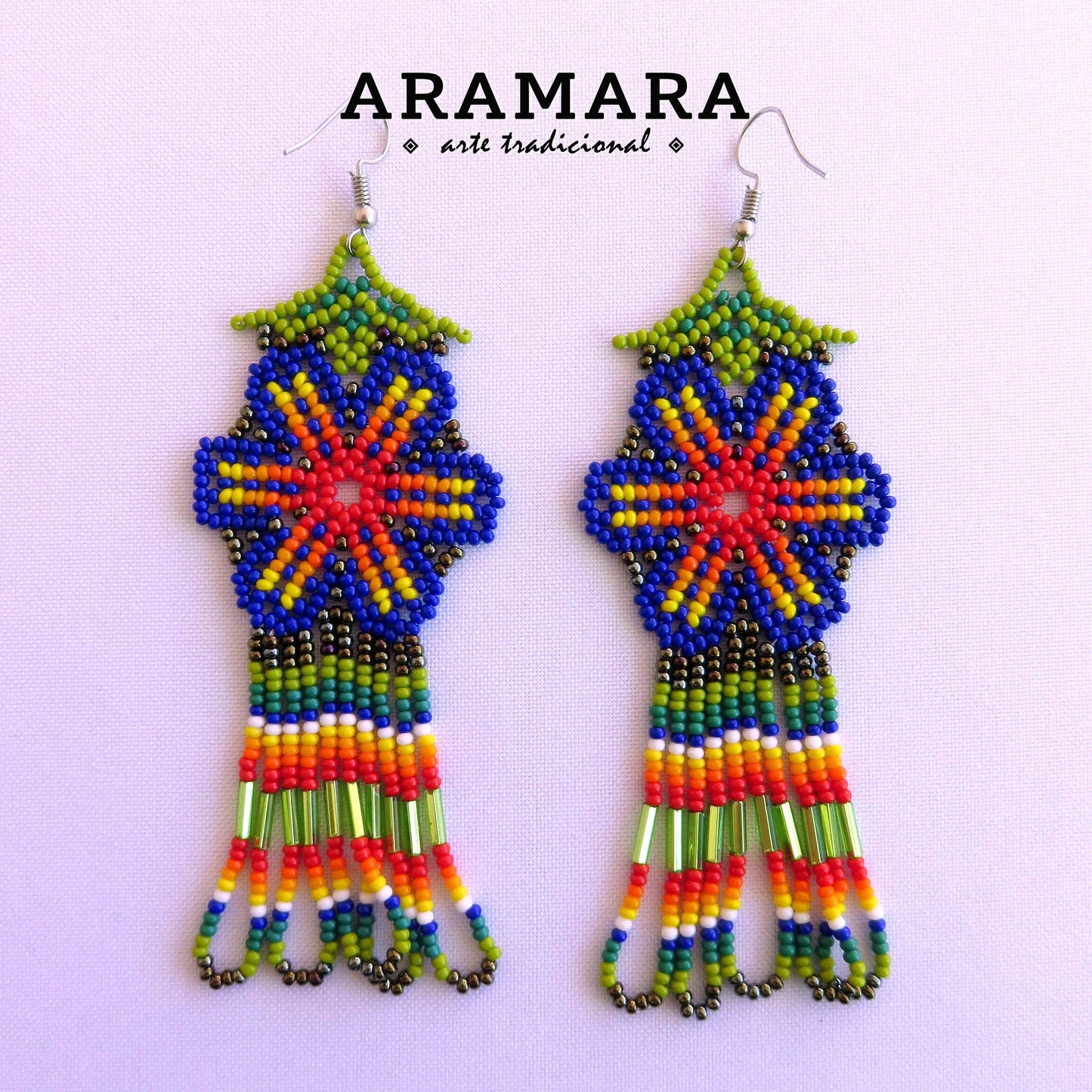 Mexican Jewelry, Mexican folk art, Native american earrings, Mexican earrings, Huichol Earrings, Beaded Flower, Flower Earrings, AF-0892