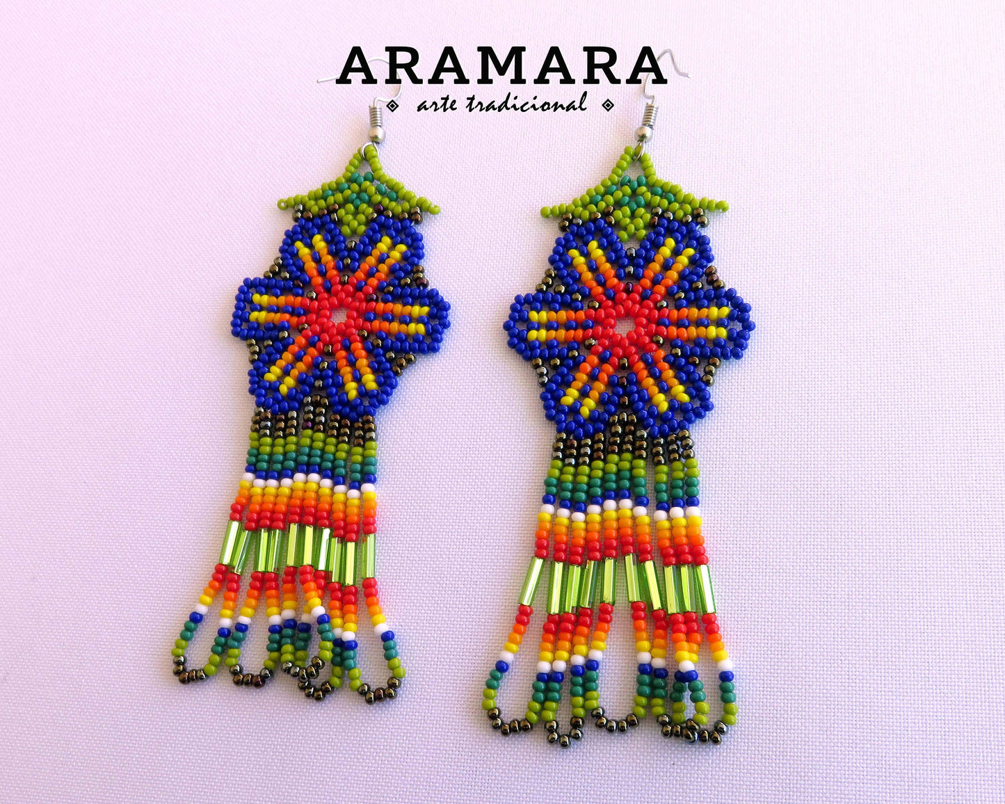 Mexican Jewelry, Mexican folk art, Native american earrings, Mexican earrings, Huichol Earrings, Beaded Flower, Flower Earrings, AF-0892