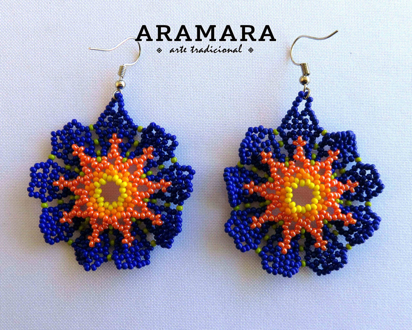 Native american earrings, Huichol Earrings, Mexican folk art, Beaded Flower, Flower Earrings, Mexican earrings, Mexican Jewelry, AF-0813