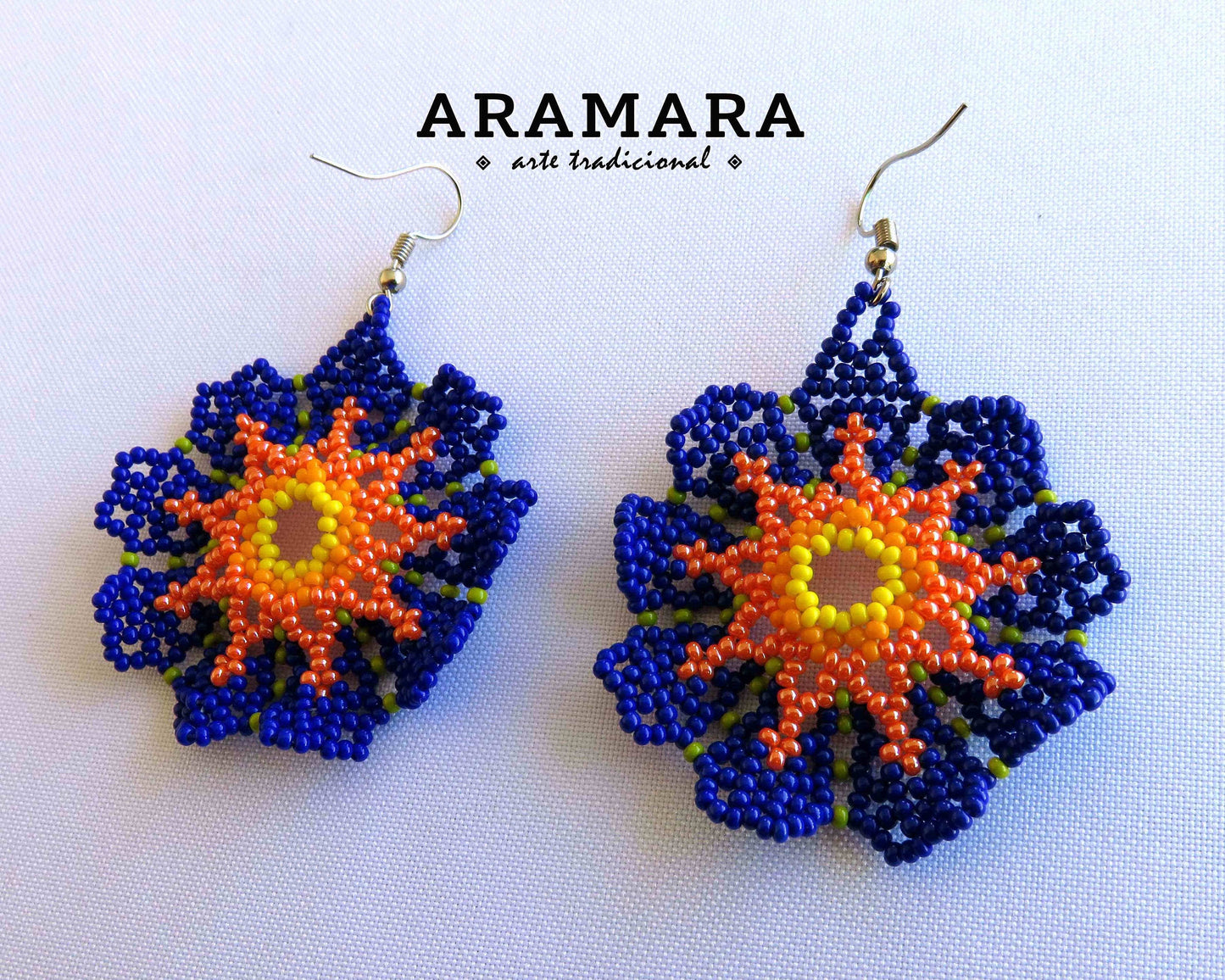 Native american earrings, Huichol Earrings, Mexican folk art, Beaded Flower, Flower Earrings, Mexican earrings, Mexican Jewelry, AF-0813