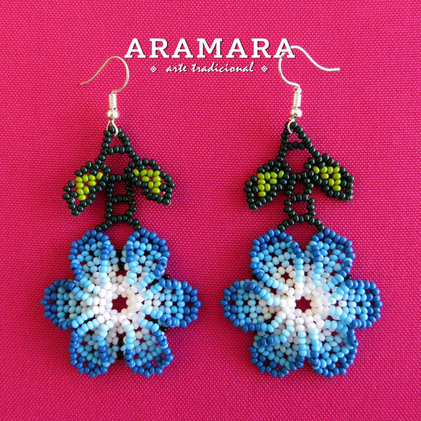 Mexican folk art, Mexican Jewelry, Native american earrings, Mexican earrings, Beaded Flower, Flower Earrings, Huichol Earrings, AF-0825