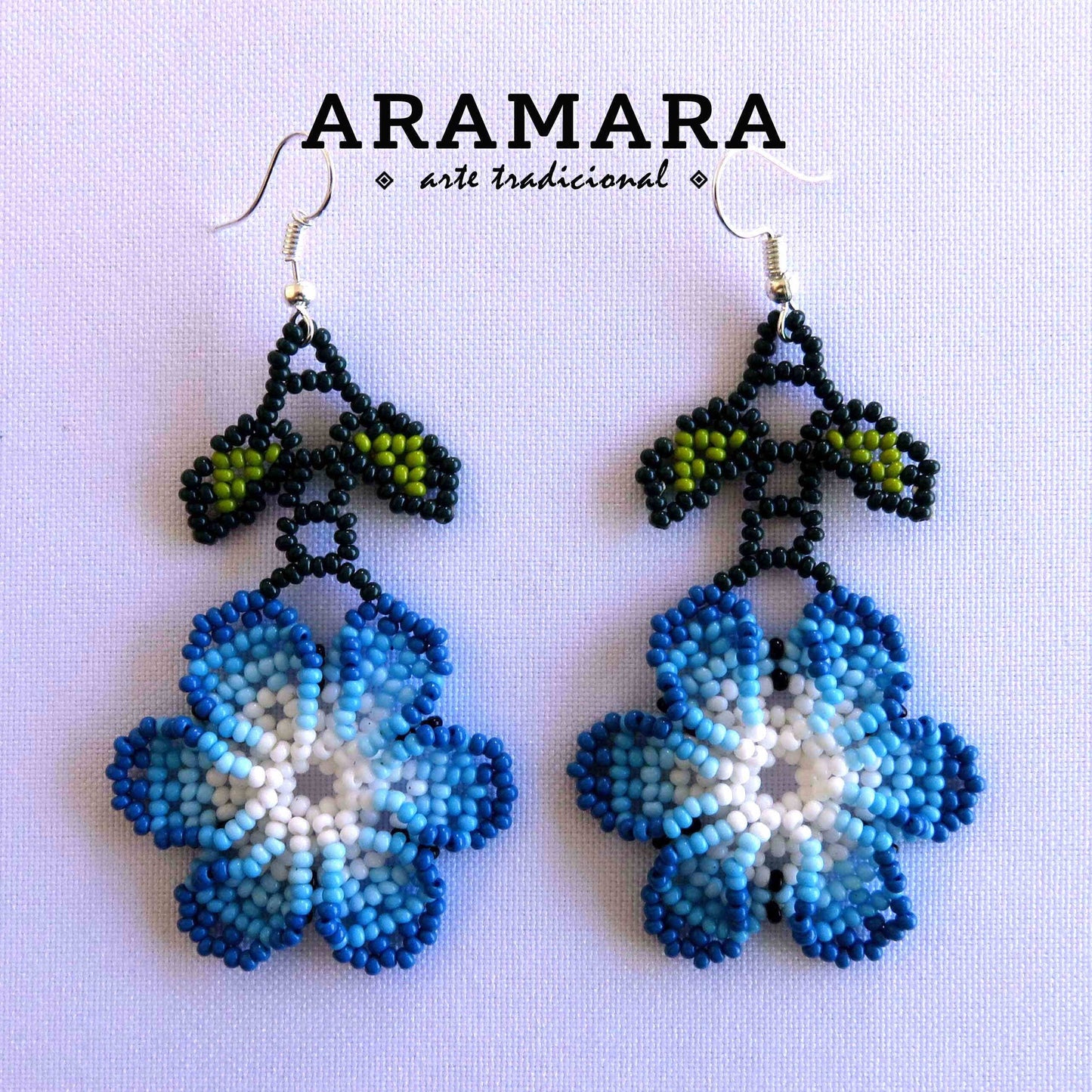 Mexican folk art, Mexican Jewelry, Native american earrings, Mexican earrings, Beaded Flower, Flower Earrings, Huichol Earrings, AF-0825