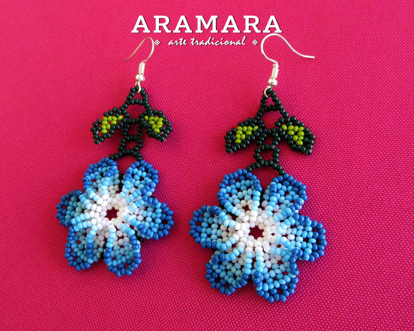 Mexican folk art, Mexican Jewelry, Native american earrings, Mexican earrings, Beaded Flower, Flower Earrings, Huichol Earrings, AF-0825