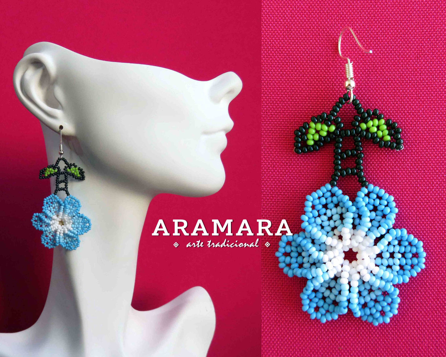 Native american earrings, Beaded Flower, Mexican Jewelry, Huichol Earrings, Mexican earrings, Mexican folk art, Flower Earrings, AF-0827
