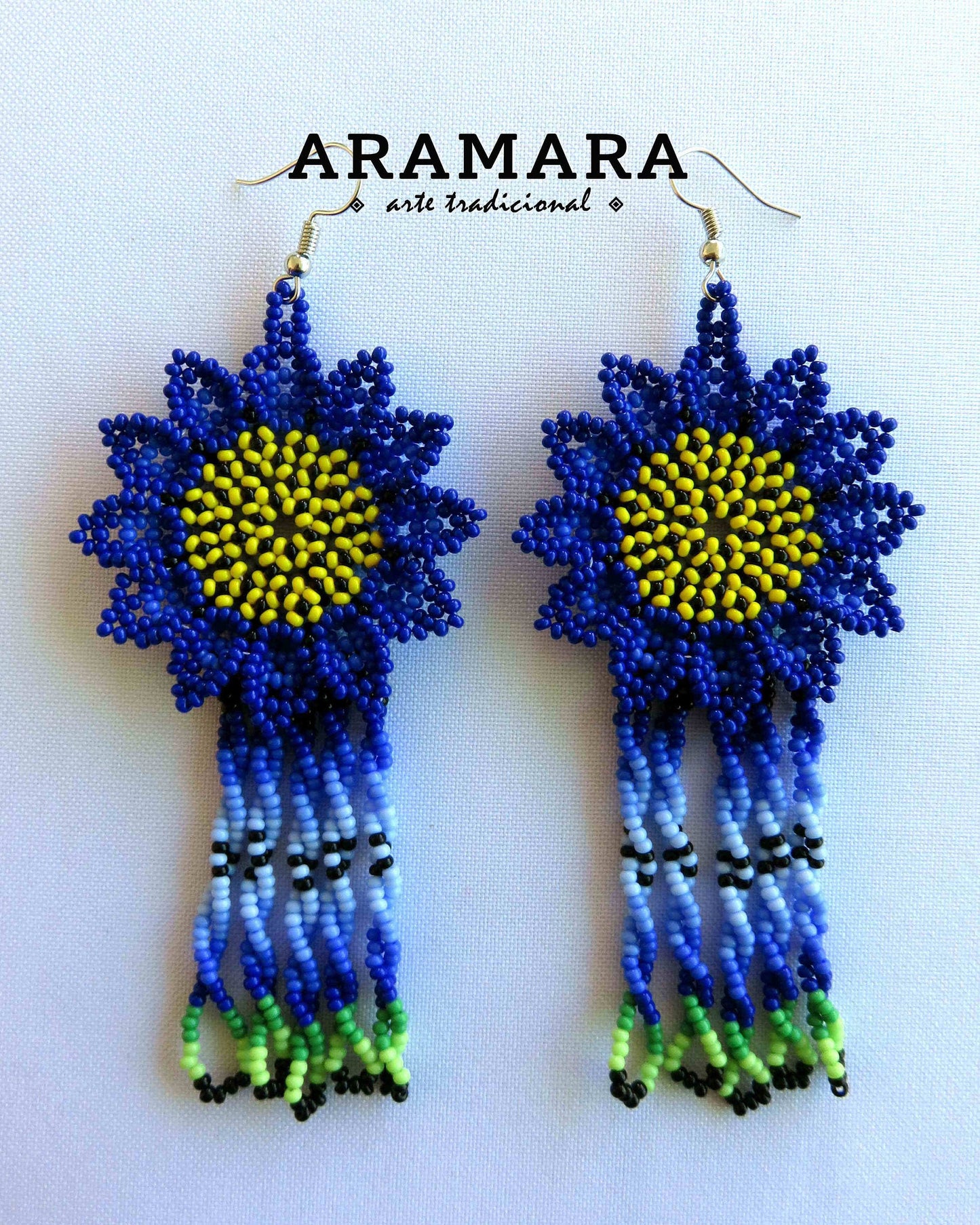 Mexican Jewelry, Native american earrings, Mexican folk art, Flower Earrings, Mexican earrings, Beaded Flower, Huichol Earrings, AF-0875