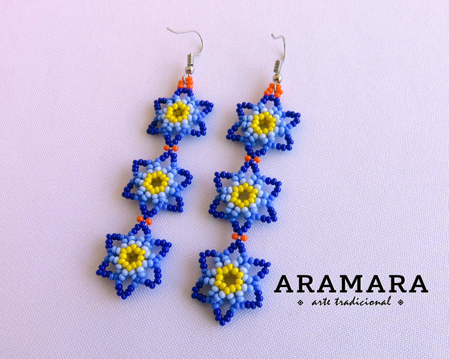 Native american earrings, Mexican Jewelry, Mexican earrings, Beaded Flower, Mexican folk art, Flower Earrings, Huichol Earrings, AF-0911