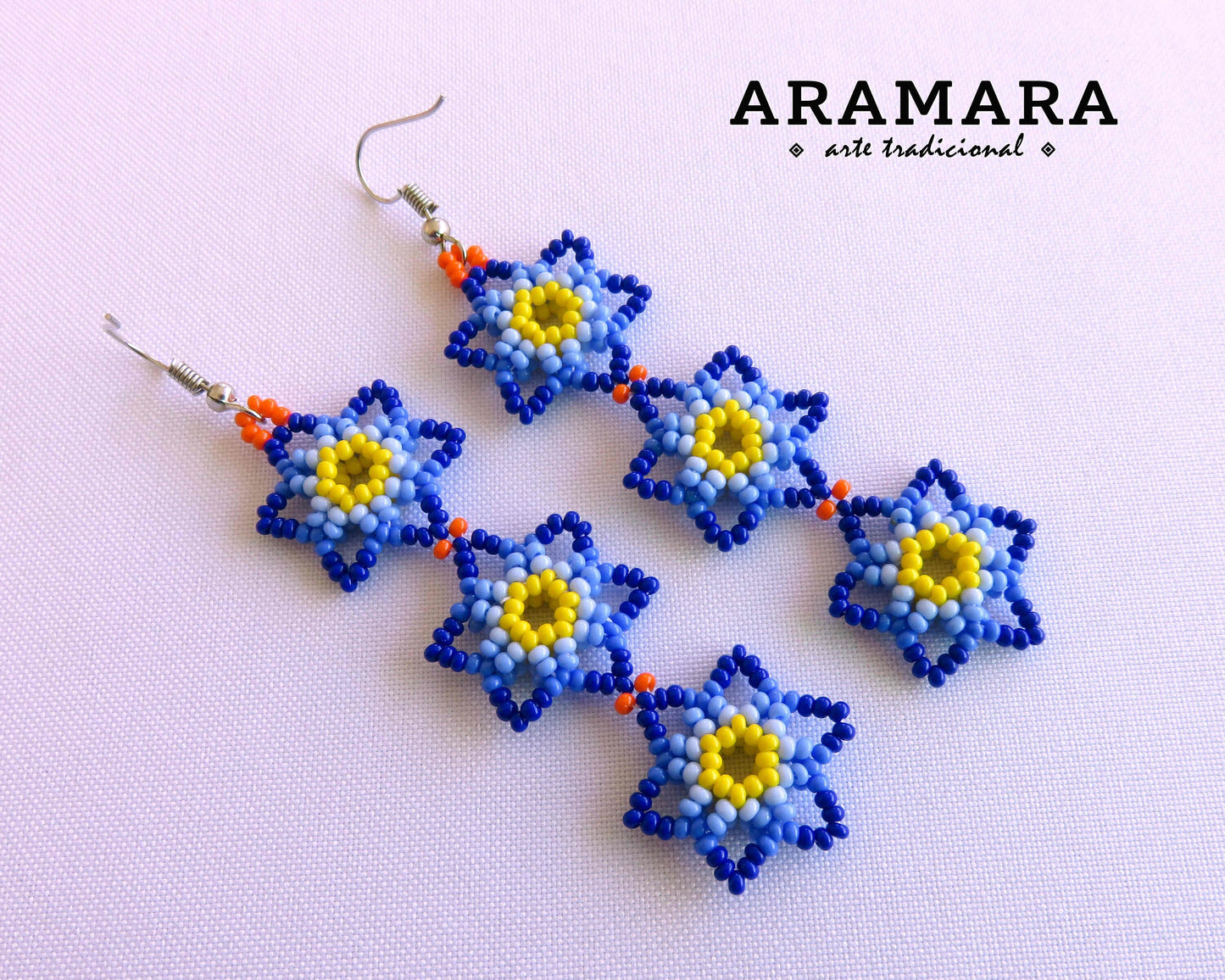 Native american earrings, Mexican Jewelry, Mexican earrings, Beaded Flower, Mexican folk art, Flower Earrings, Huichol Earrings, AF-0911