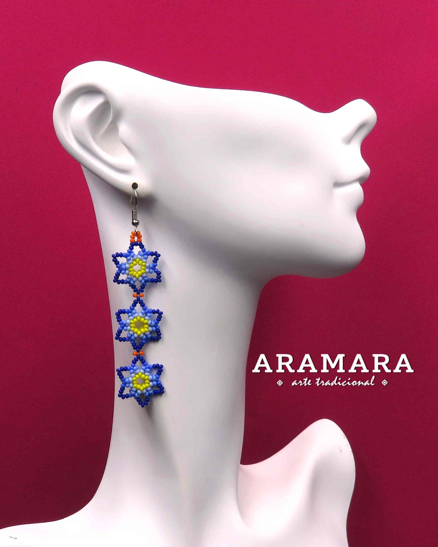Native american earrings, Mexican Jewelry, Mexican earrings, Beaded Flower, Mexican folk art, Flower Earrings, Huichol Earrings, AF-0911