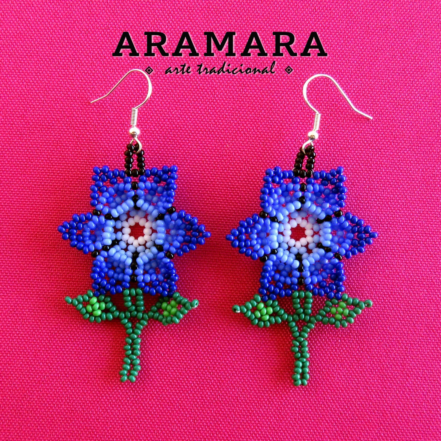 Mexican Jewelry, Mexican folk art, Huichol Earrings, Beaded Flower, Native american earrings, Flower Earrings, Mexican earrings, AF-0925