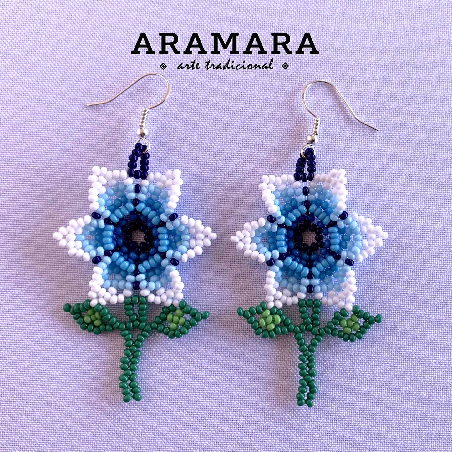Mexican folk art, Native american earrings, Mexican Jewelry, Beaded Flower, Mexican earrings, Flower Earrings, Huichol Earrings, AF-0926