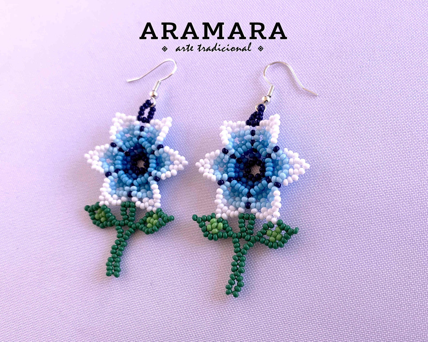 Mexican folk art, Native american earrings, Mexican Jewelry, Beaded Flower, Mexican earrings, Flower Earrings, Huichol Earrings, AF-0926
