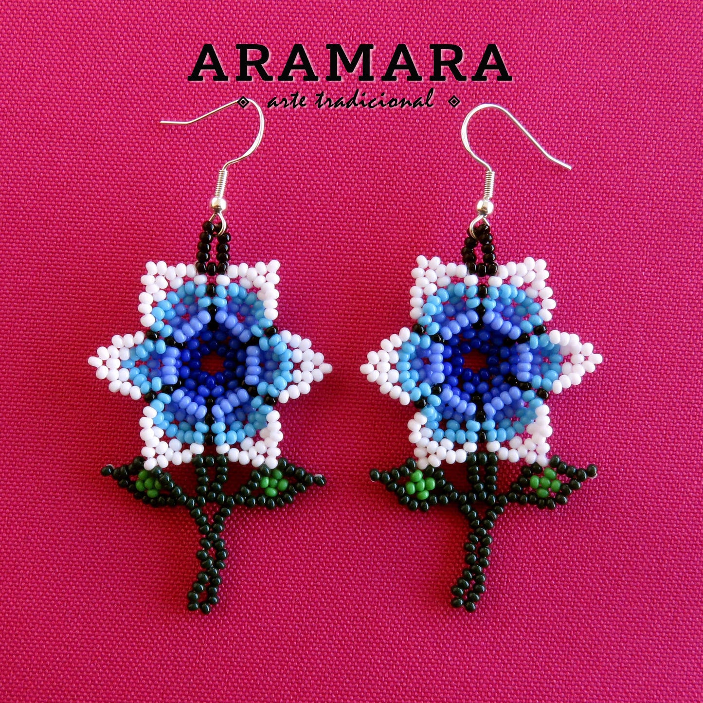 Native american earrings, Flower Earrings, Mexican earrings, Mexican Jewelry, Beaded Flower, Huichol Earrings, Mexican folk art, AF-0928