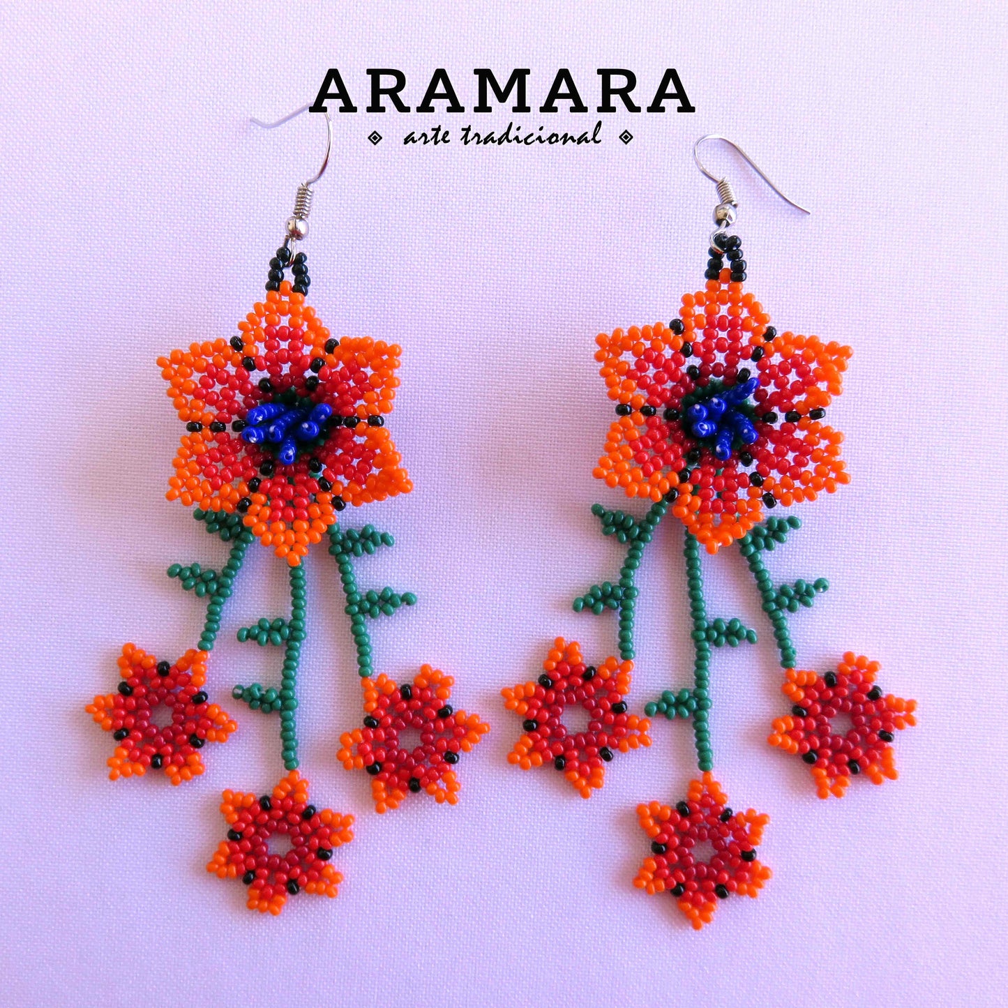 Native american earrings, Huichol Earrings, Mexican Jewelry, Mexican earrings, Mexican folk art, Flower Earrings, Beaded Flower, AF-0904