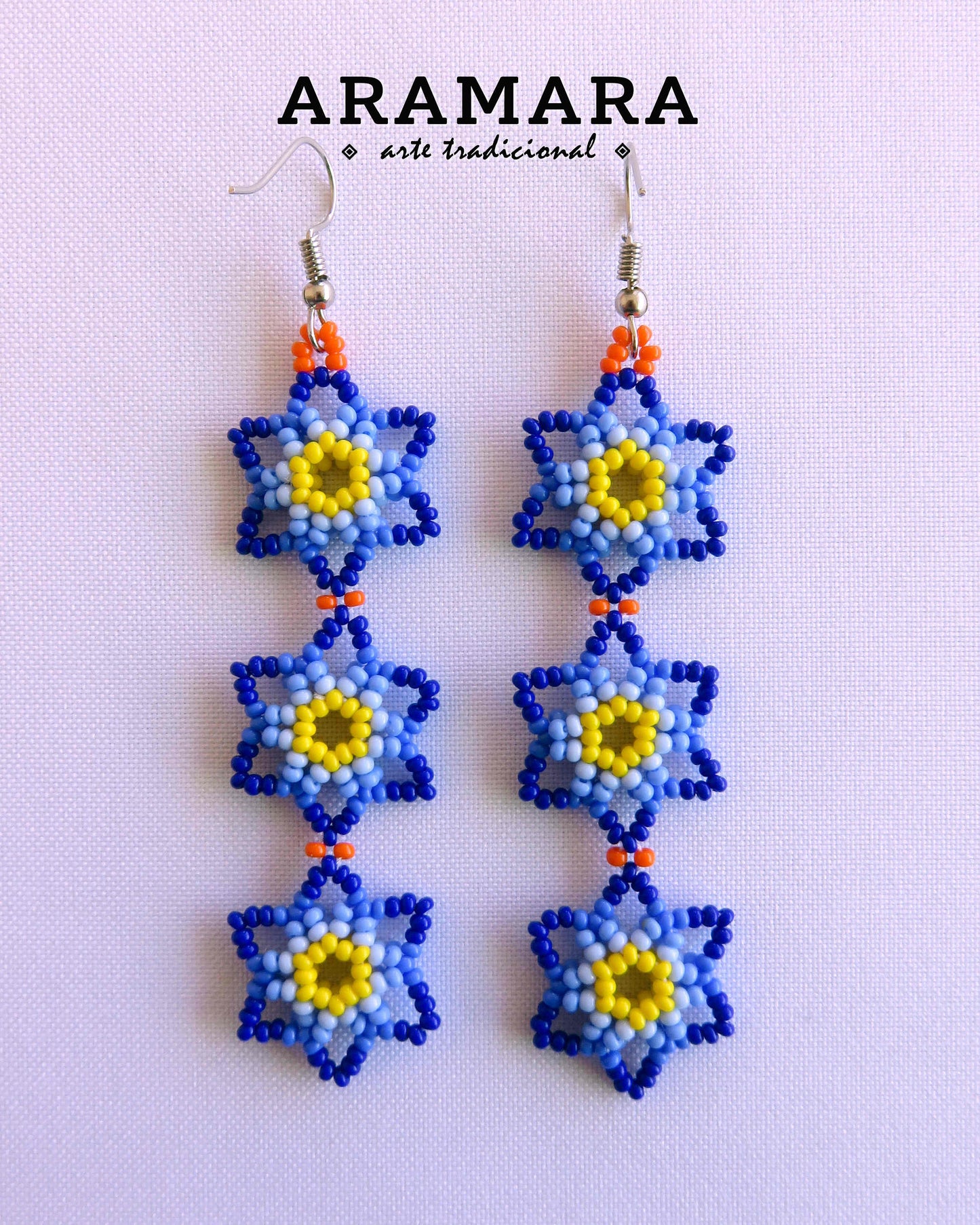 Native american earrings, Mexican Jewelry, Mexican earrings, Beaded Flower, Mexican folk art, Flower Earrings, Huichol Earrings, AF-0911