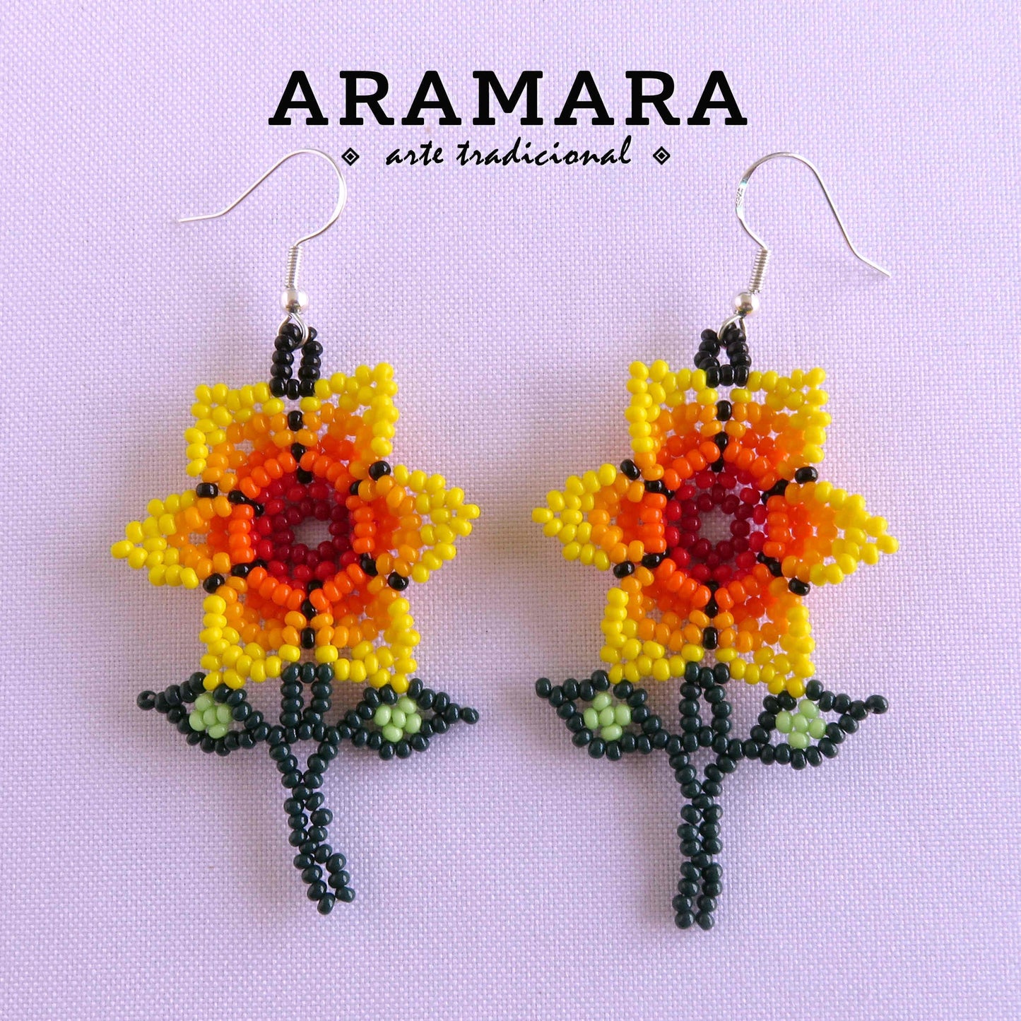 Mexican Jewelry, Mexican folk art, Huichol Earrings, Flower Earrings, Mexican earrings, Native american earrings, Beaded Flower, AF-0920