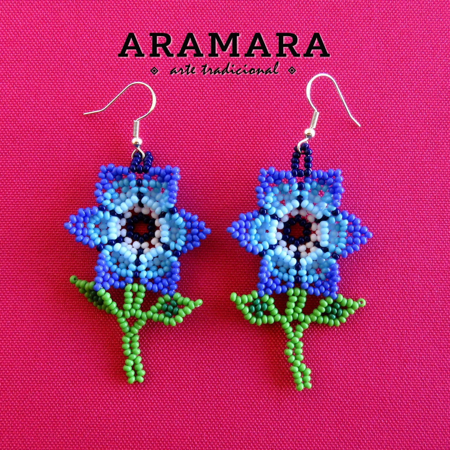 Native american earrings, Mexican folk art, Beaded Flower, Mexican Jewelry, Flower Earrings, Mexican earrings, Huichol Earrings, AF-0924