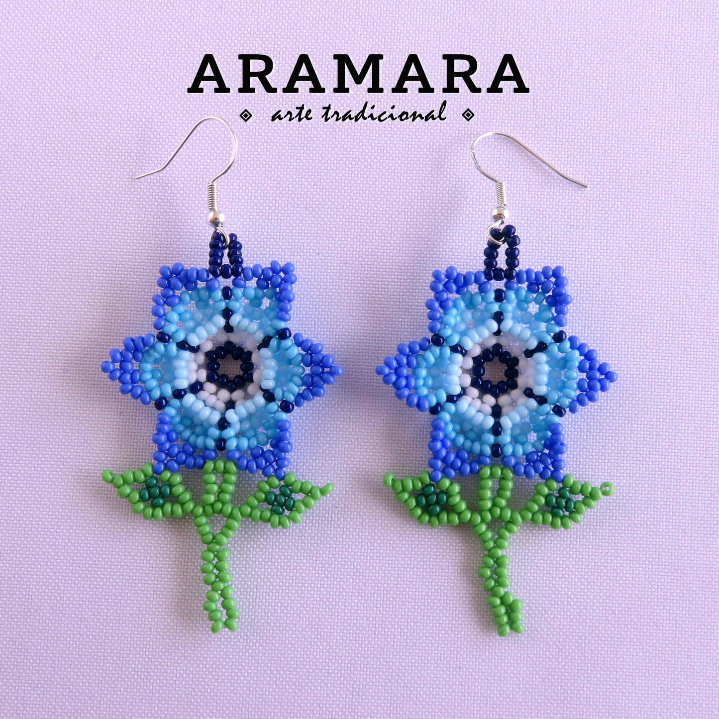 Native american earrings, Mexican folk art, Beaded Flower, Mexican Jewelry, Flower Earrings, Mexican earrings, Huichol Earrings, AF-0924