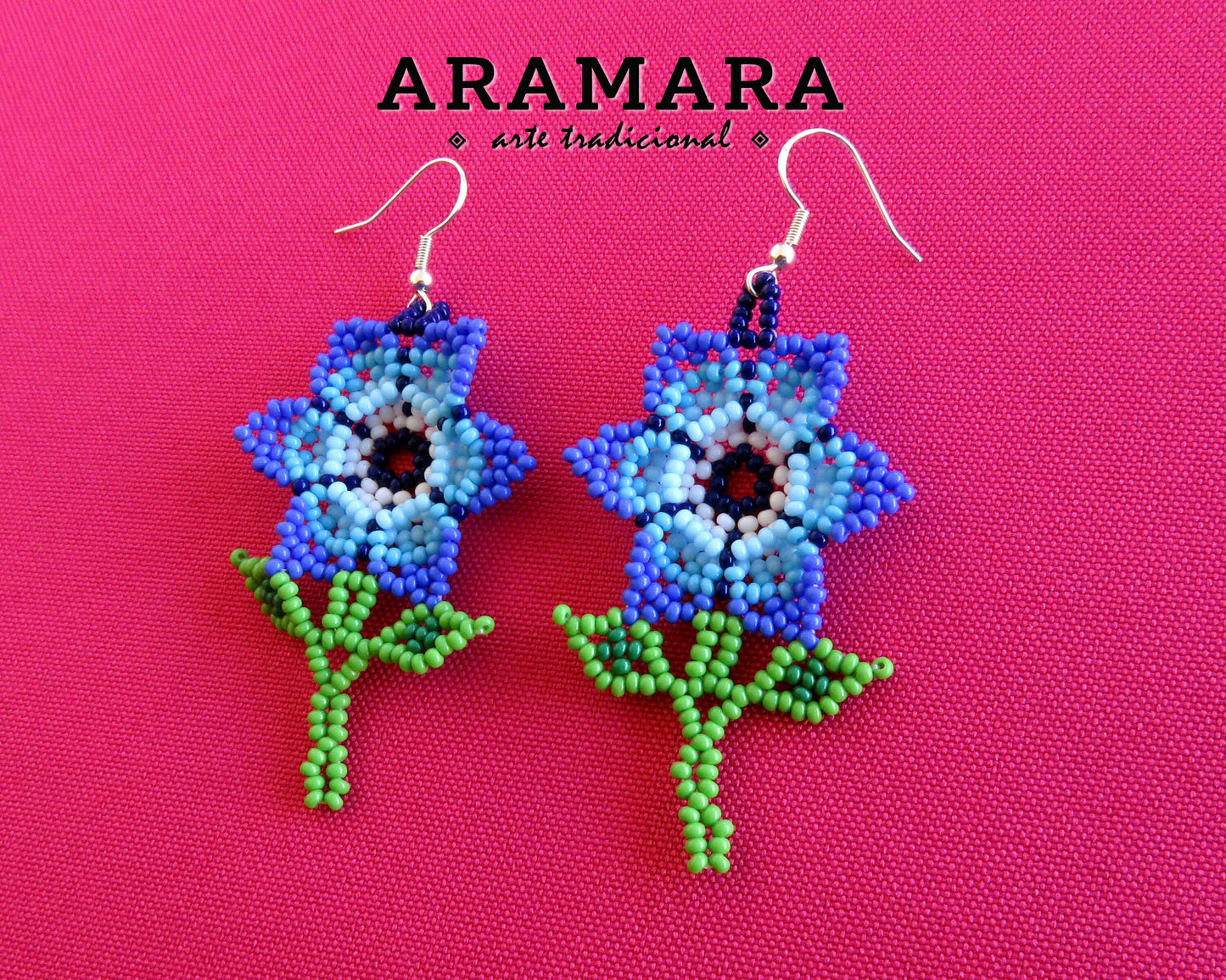 Native american earrings, Mexican folk art, Beaded Flower, Mexican Jewelry, Flower Earrings, Mexican earrings, Huichol Earrings, AF-0924