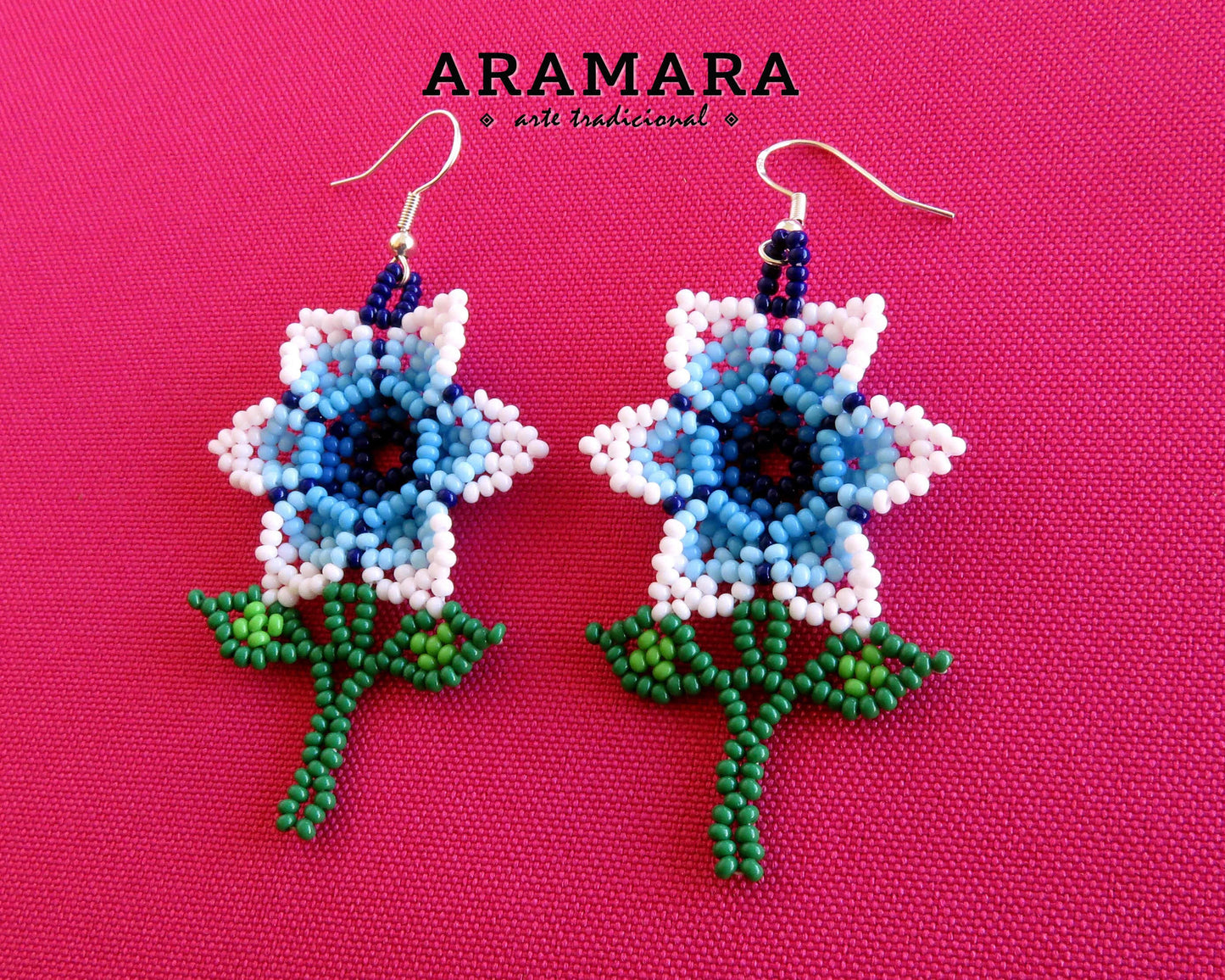 Mexican folk art, Native american earrings, Mexican Jewelry, Beaded Flower, Mexican earrings, Flower Earrings, Huichol Earrings, AF-0926