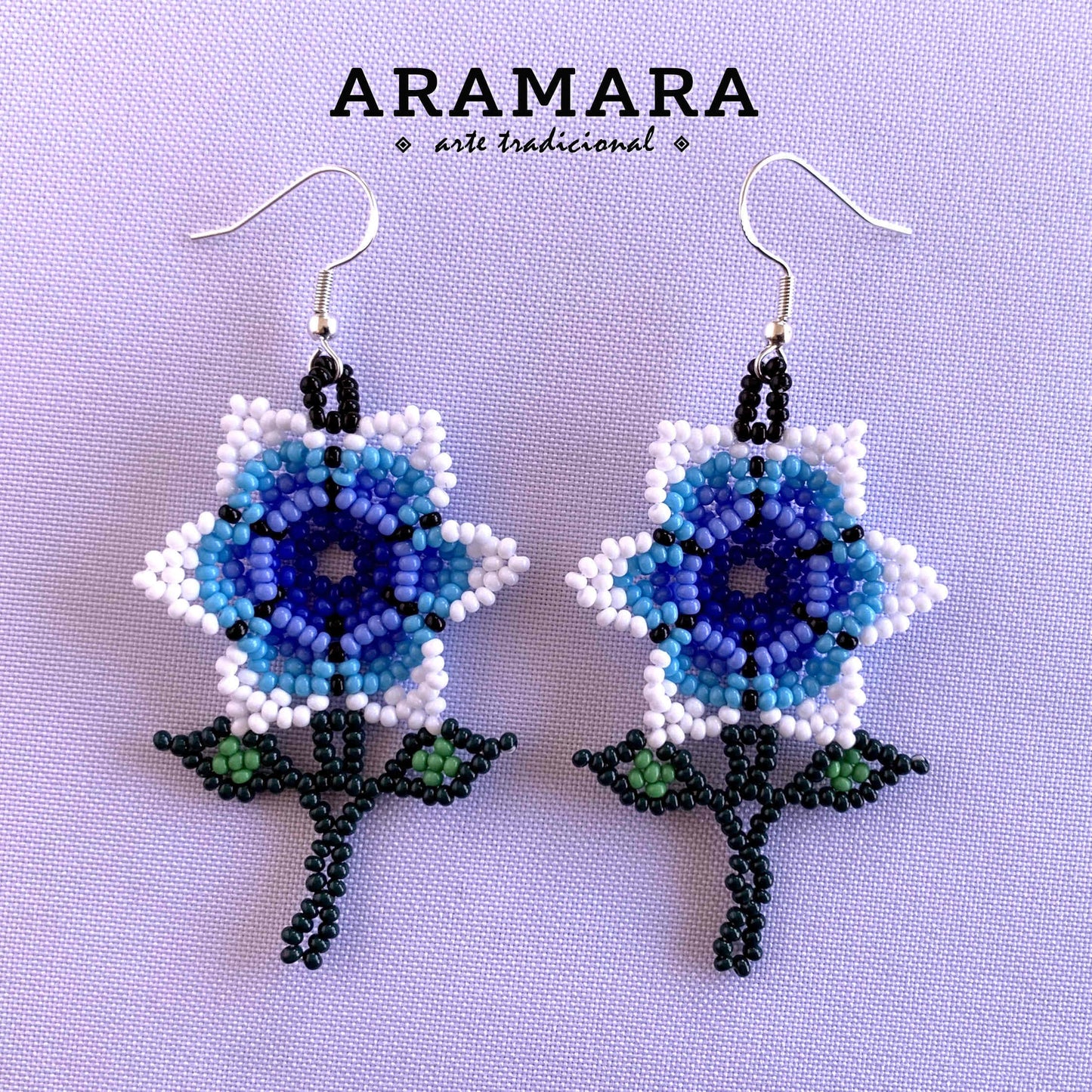 Native american earrings, Flower Earrings, Mexican earrings, Mexican Jewelry, Beaded Flower, Huichol Earrings, Mexican folk art, AF-0928