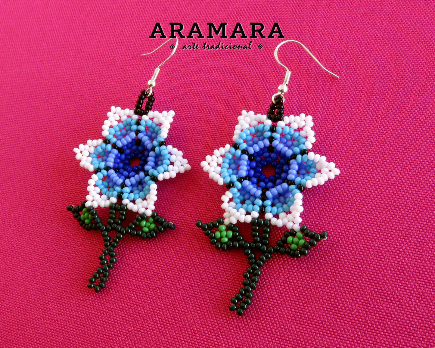 Native american earrings, Flower Earrings, Mexican earrings, Mexican Jewelry, Beaded Flower, Huichol Earrings, Mexican folk art, AF-0928