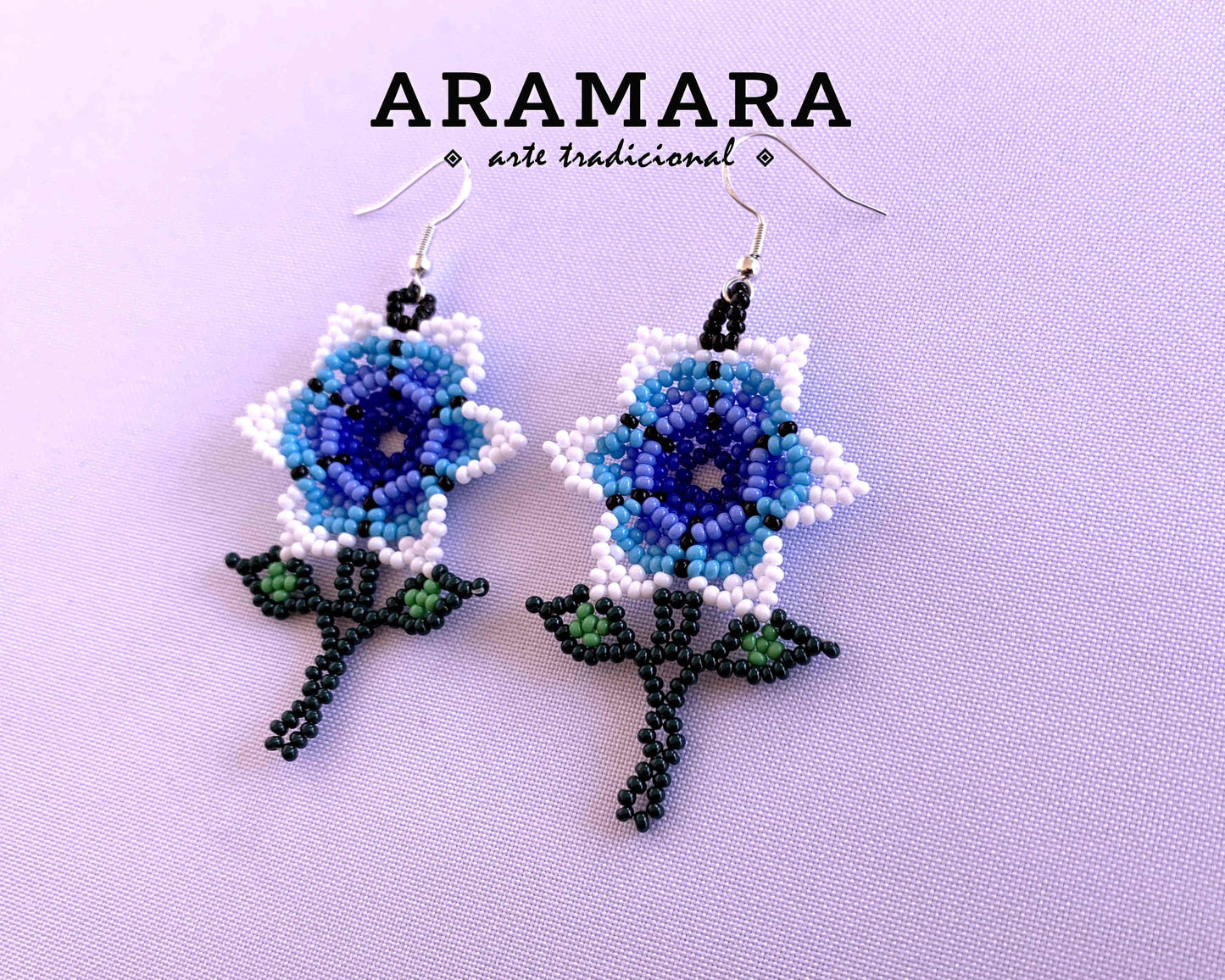 Native american earrings, Flower Earrings, Mexican earrings, Mexican Jewelry, Beaded Flower, Huichol Earrings, Mexican folk art, AF-0928