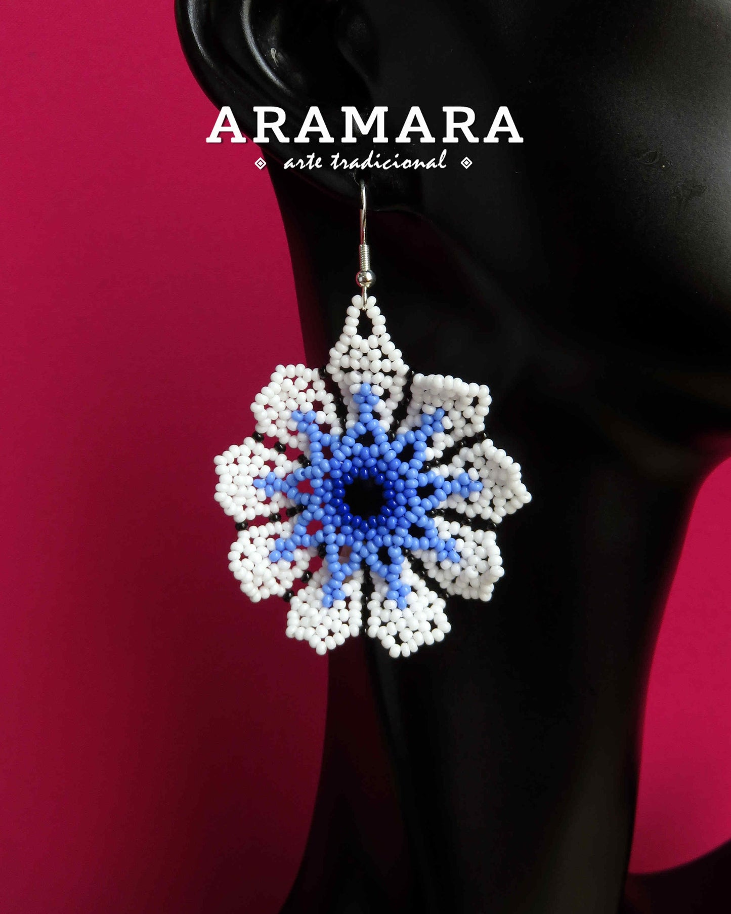Native american earrings, Mexican earrings, Beaded Flower, Mexican folk art, Mexican Jewelry, Huichol Earrings, Flower Earrings, AF-0935