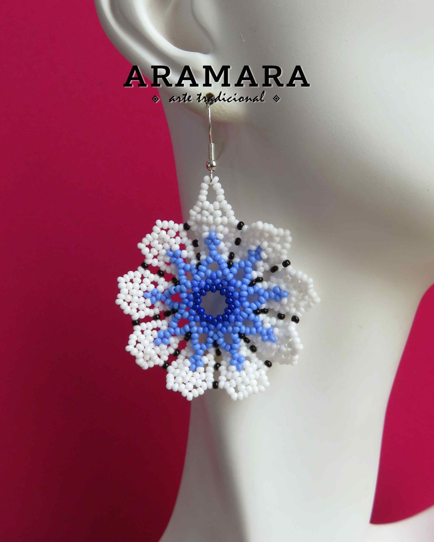 Native american earrings, Mexican earrings, Beaded Flower, Mexican folk art, Mexican Jewelry, Huichol Earrings, Flower Earrings, AF-0935