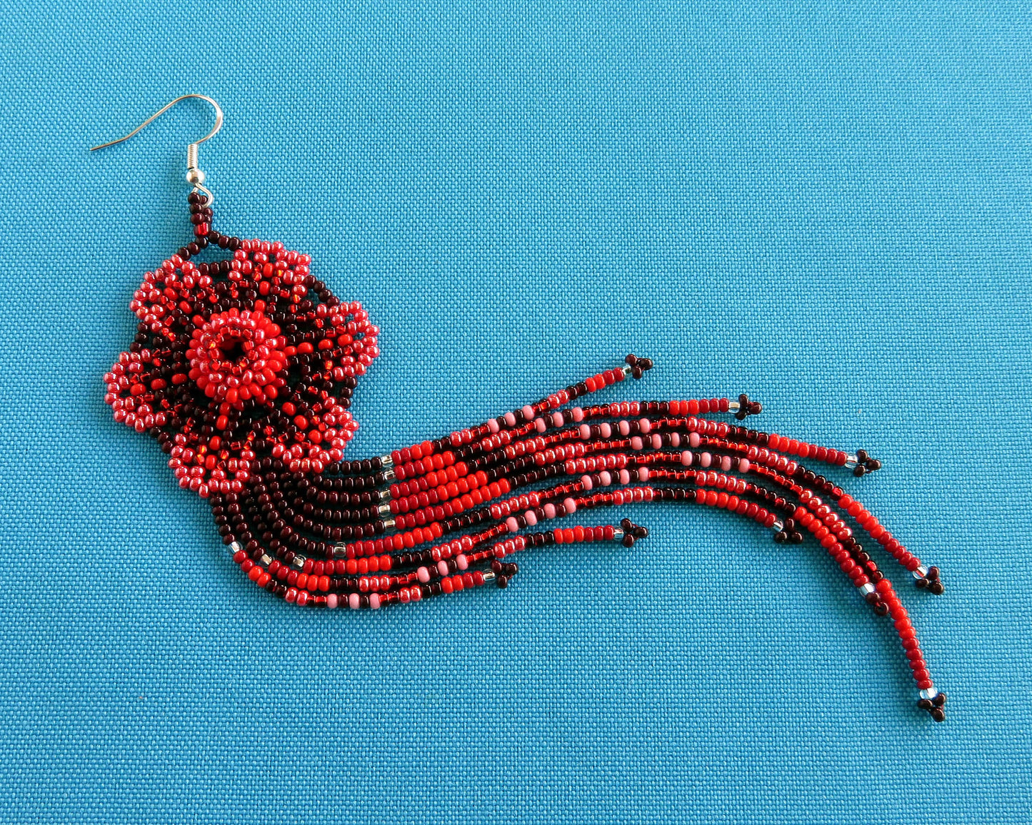 Huichol Beaded Flower Earrings, Beaded Flower | AF-0941