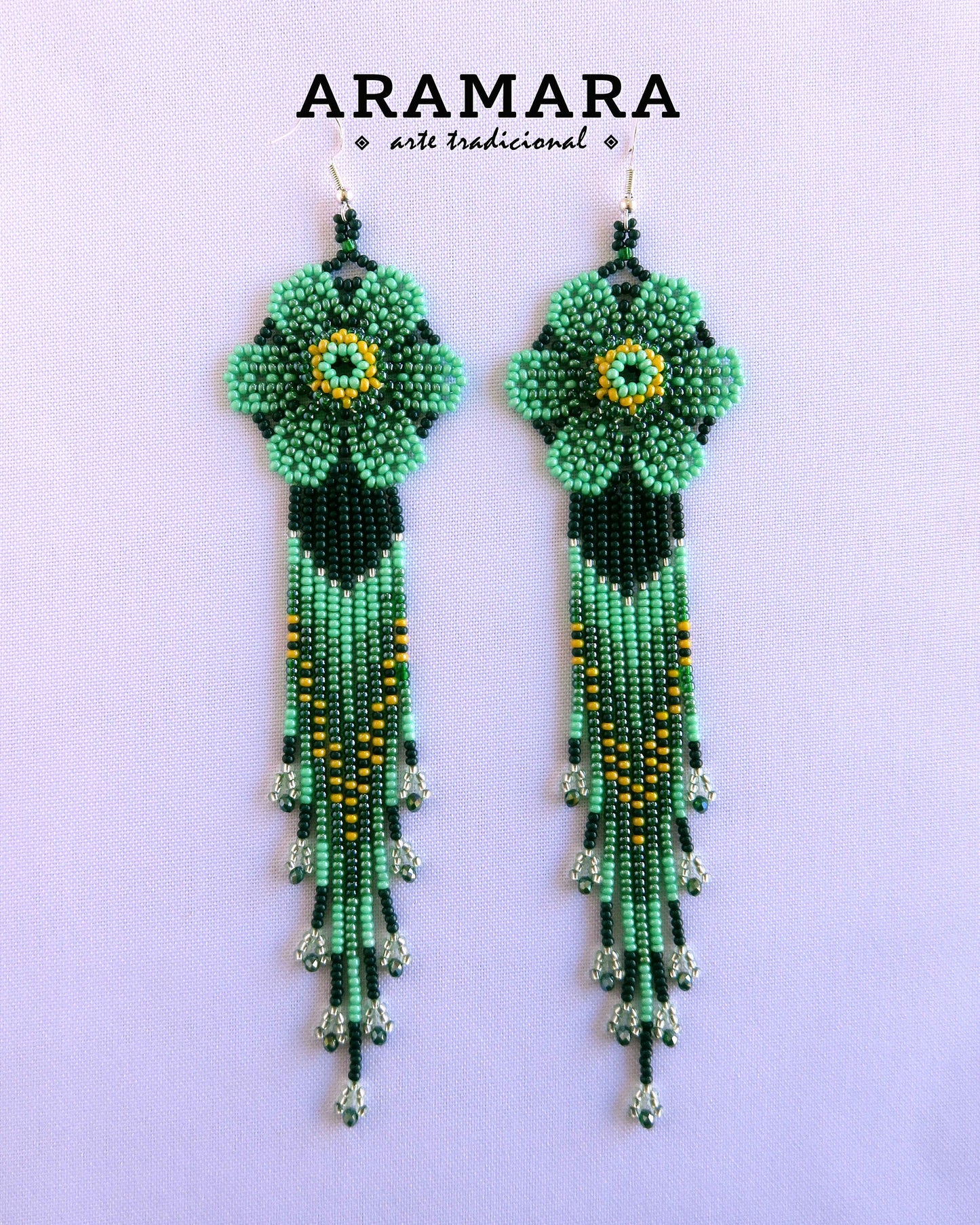 Native american earrings, Flower Earrings, Huichol Earrings, Mexican Jewelry, Mexican folk art, Beaded Flower, Mexican earrings, AF-0942