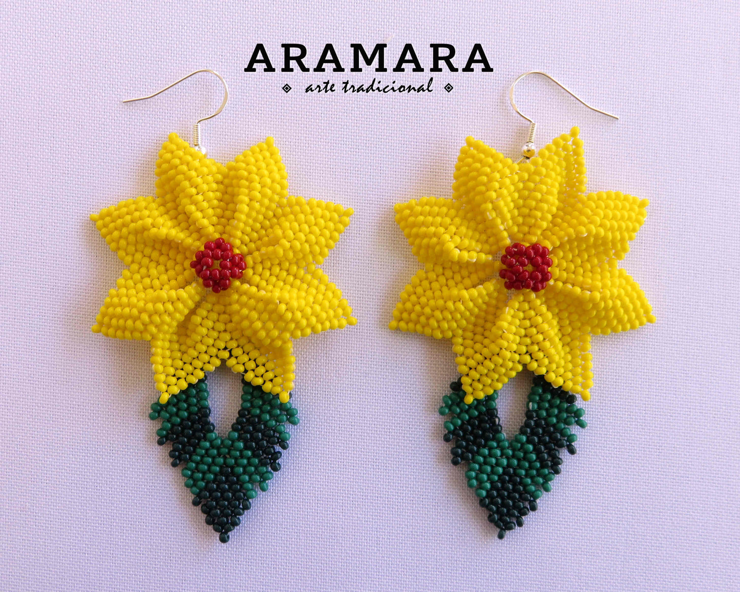 Mexican Jewelry, Native american earrings, Huichol Earrings, Mexican earrings, Mexican folk art, Beaded Flower, Flower Earrings, AF-0498