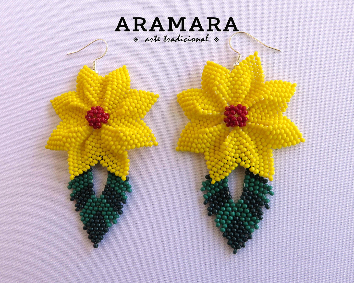 Mexican Jewelry, Native american earrings, Huichol Earrings, Mexican earrings, Mexican folk art, Beaded Flower, Flower Earrings, AF-0498